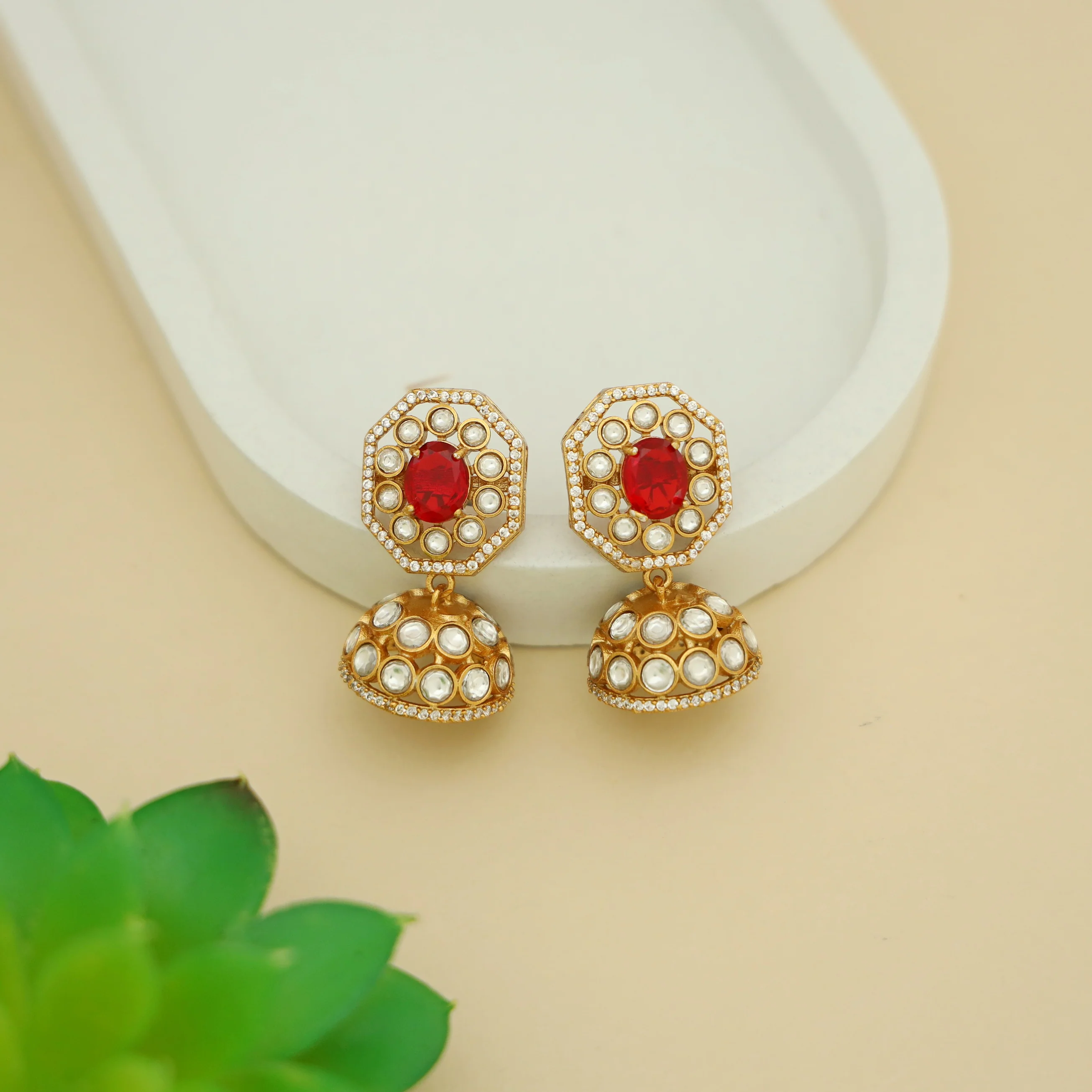Bhavitha Glossy Stone Kundan Jhumka - Image 8