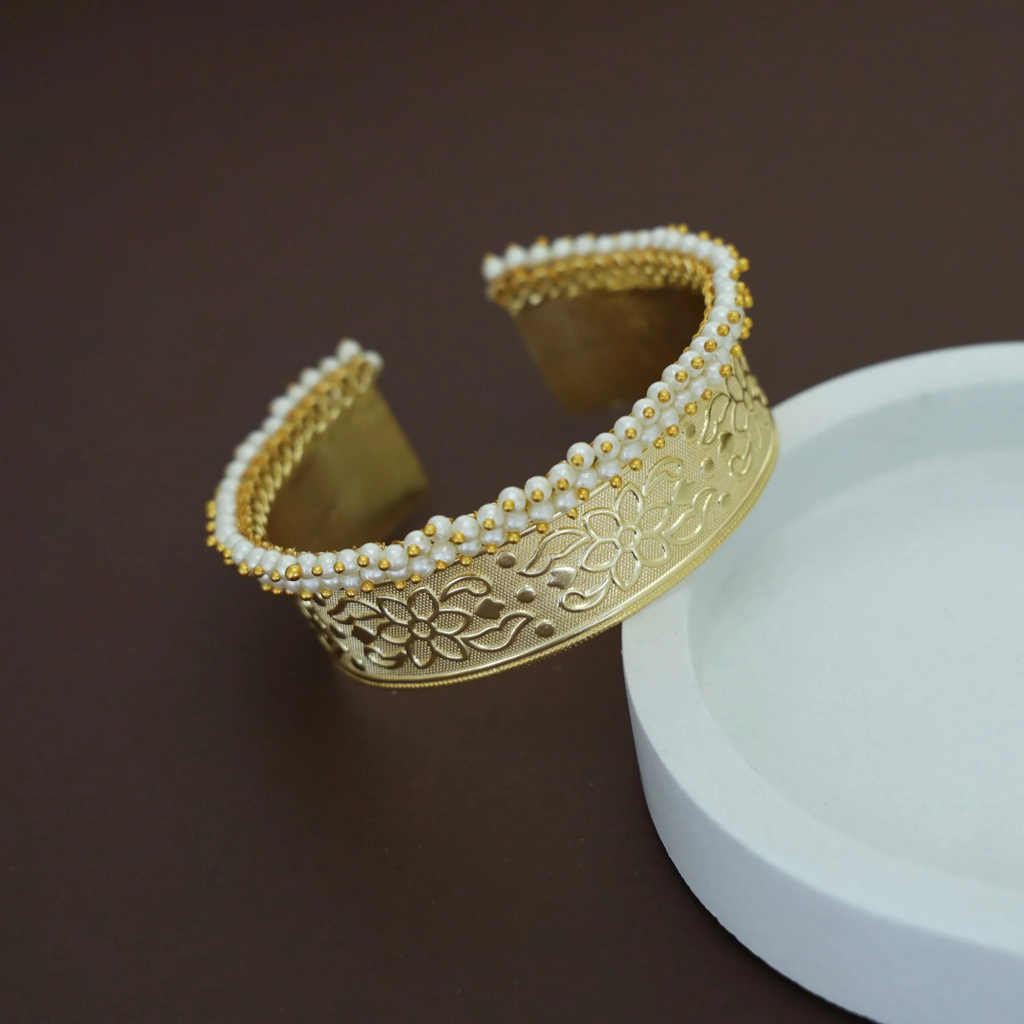 Bhima Golden Cluster Pearl Hand Cuff - Image 2