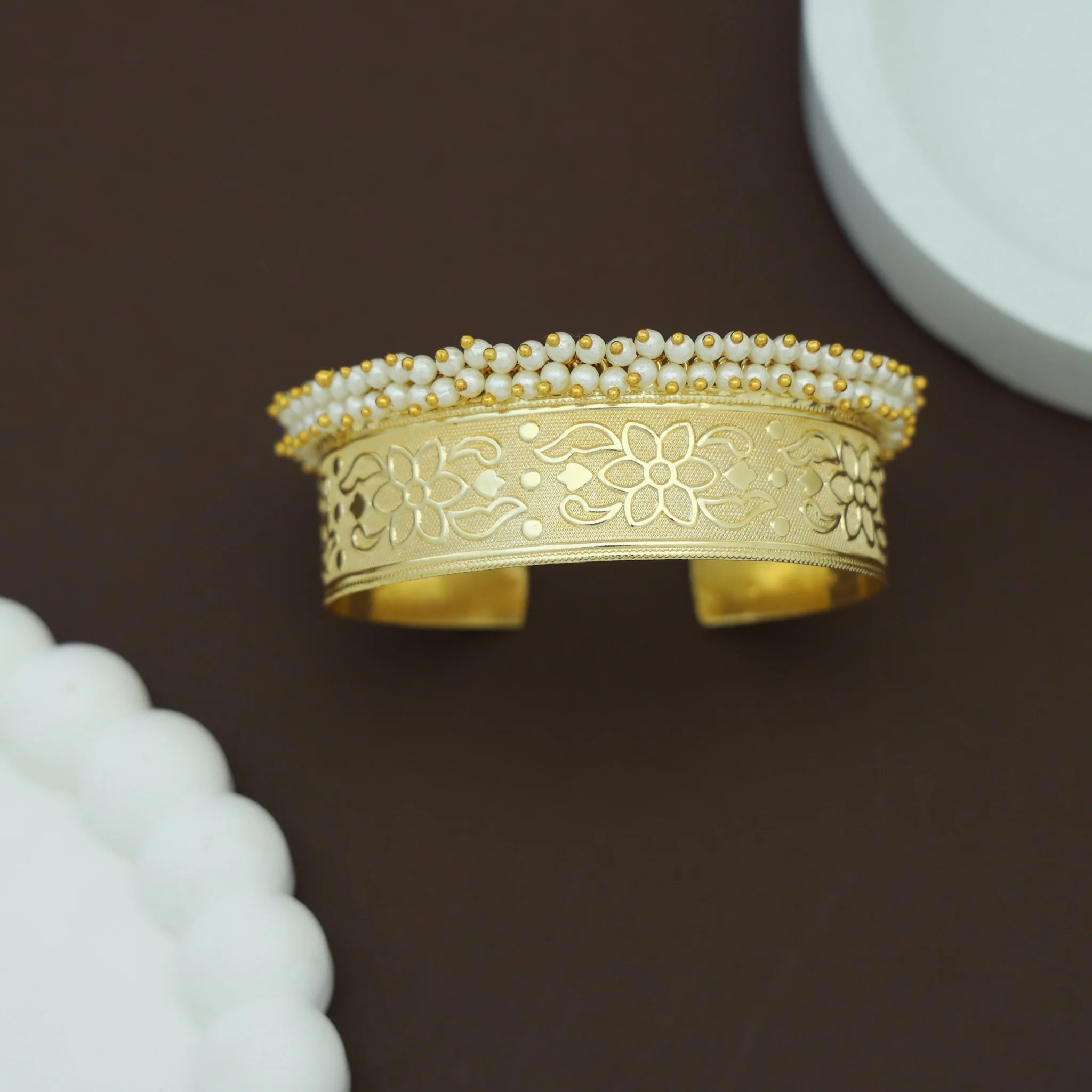 Bhima Golden Cluster Pearl Hand Cuff - Image 3