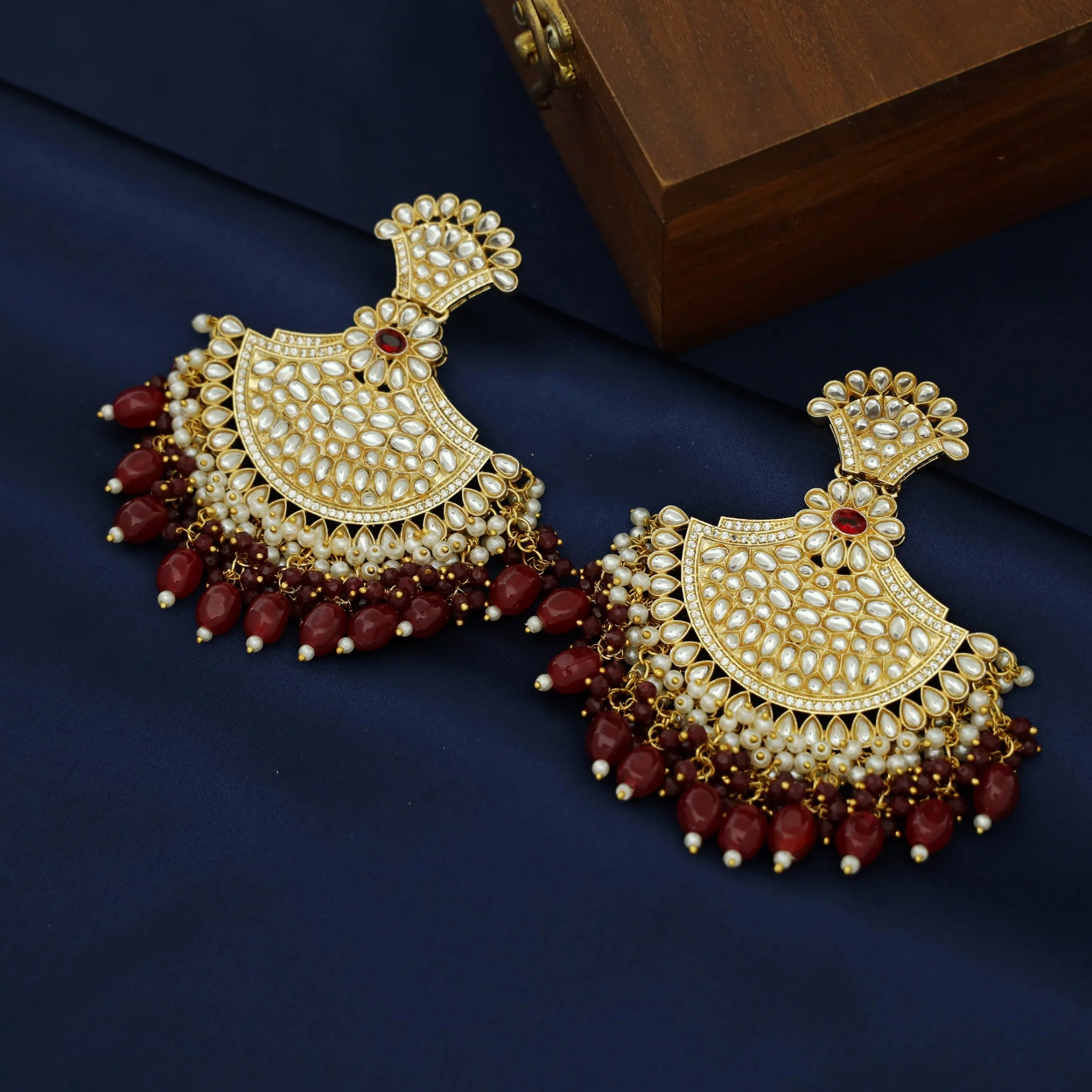 Bhuvainika Kundan Cluster Pearl Beaded Chandbali Earring - Image 3