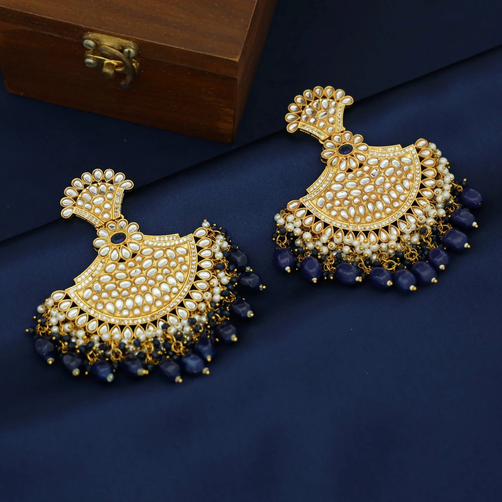 Bhuvainika Kundan Cluster Pearl Beaded Chandbali Earring - Image 4