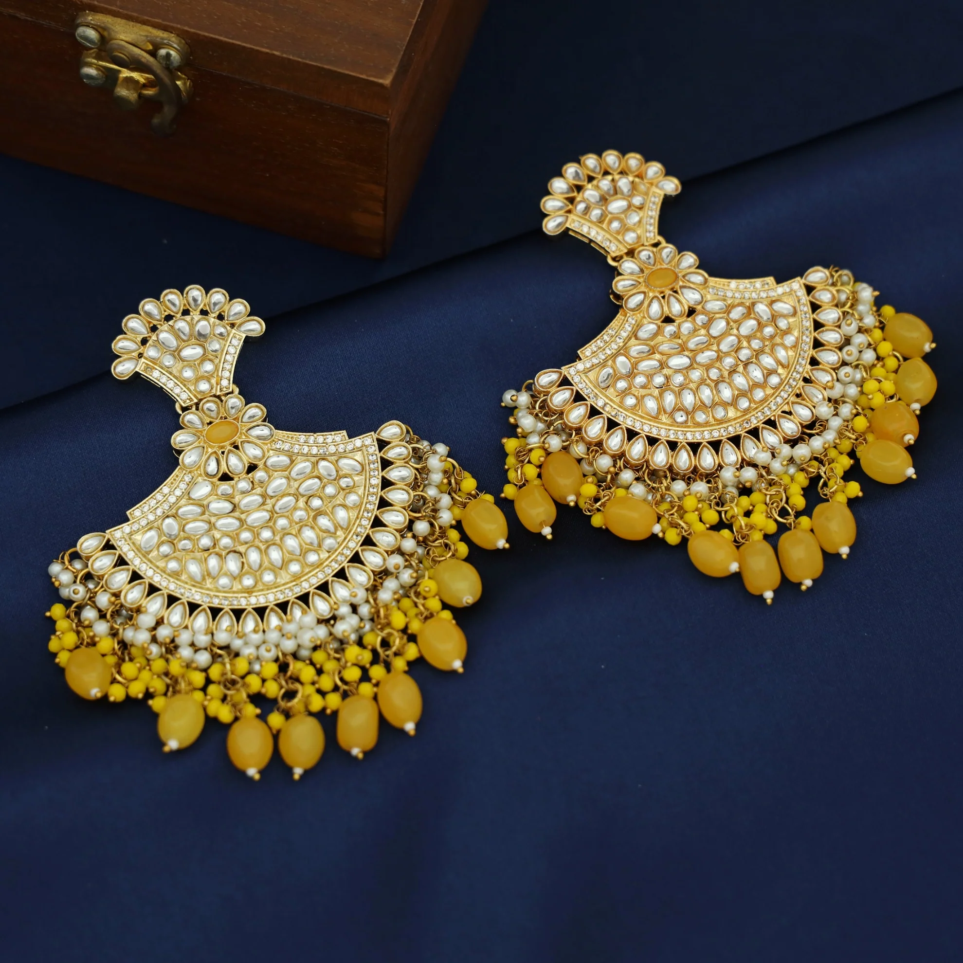 Bhuvainika Kundan Cluster Pearl Beaded Chandbali Earring - Image 5