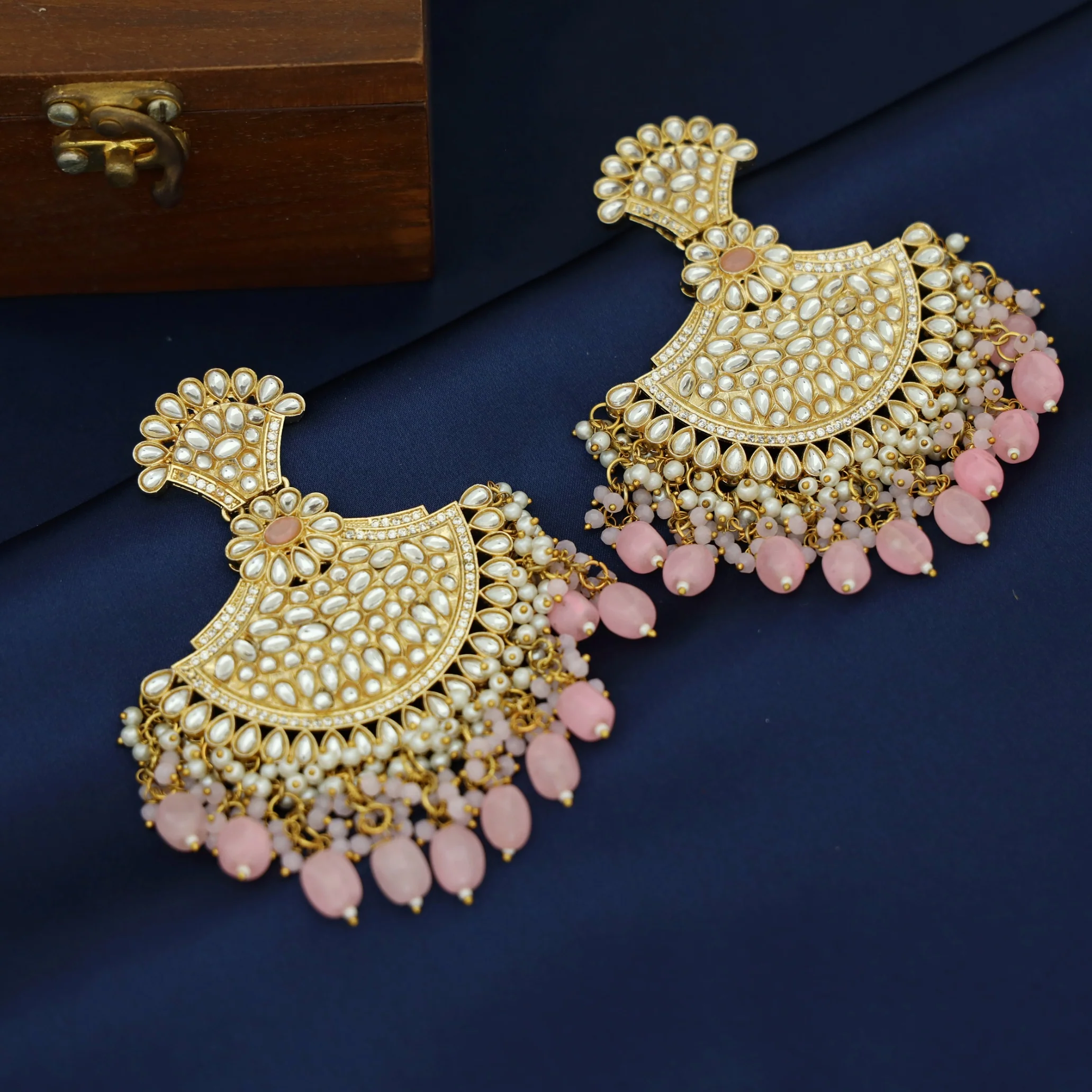 Bhuvainika Kundan Cluster Pearl Beaded Chandbali Earring - Image 6