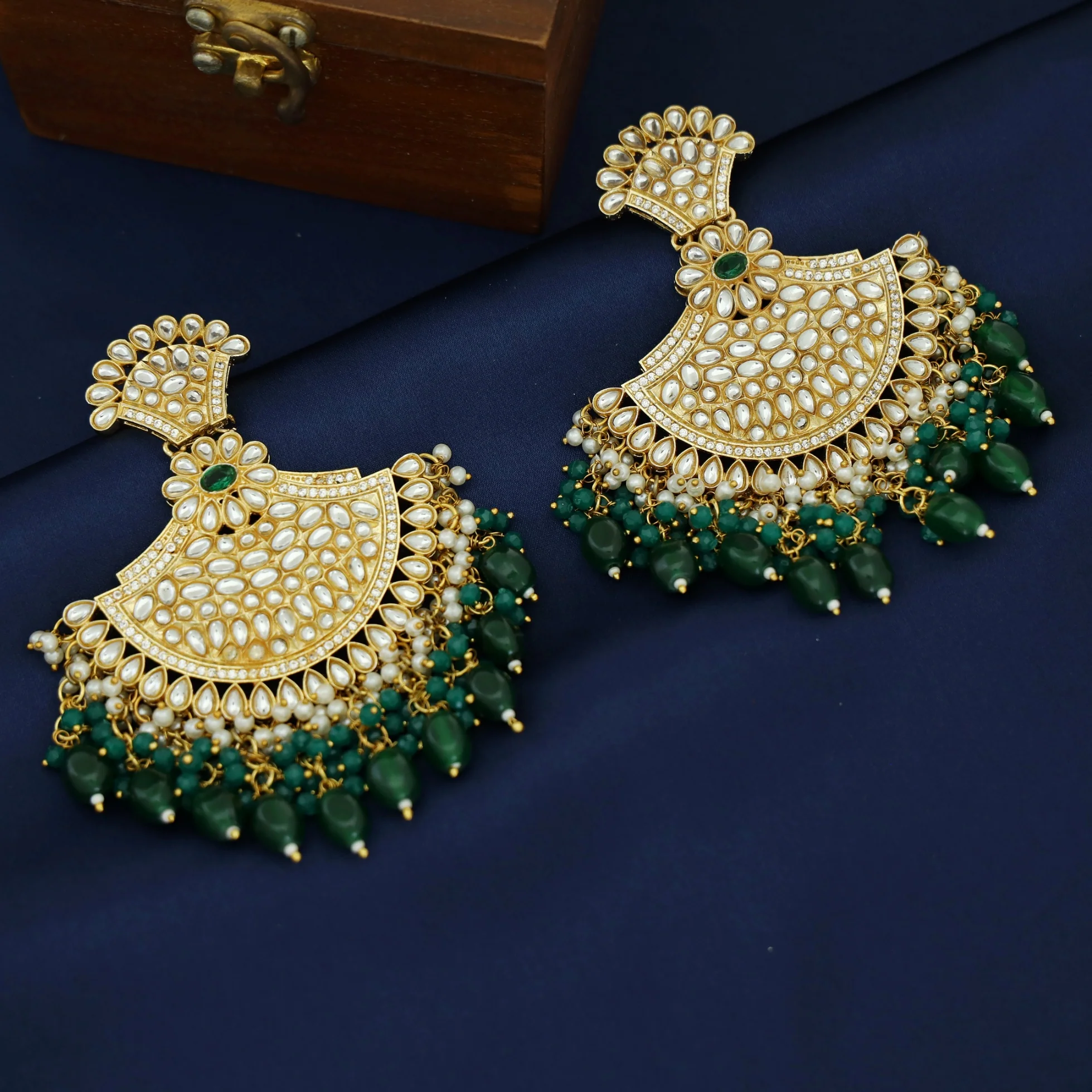 Bhuvainika Kundan Cluster Pearl Beaded Chandbali Earring - Image 7