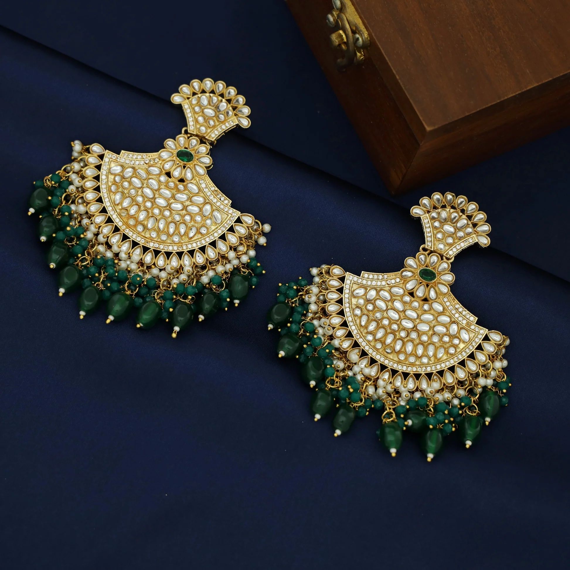 Bhuvainika Kundan Cluster Pearl Beaded Chandbali Earring - Image 8