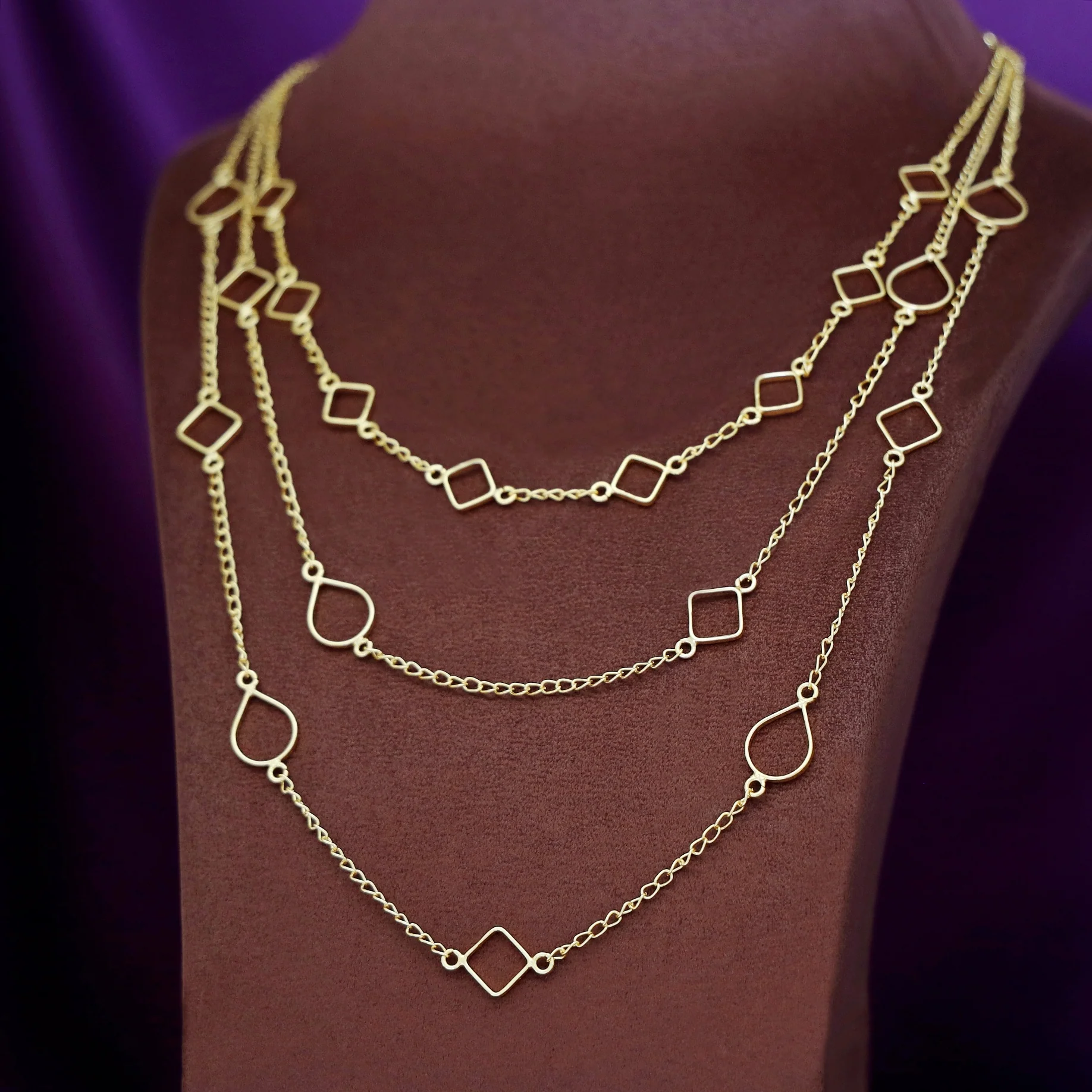 Golden 3 Layer Drop & Diamond Neckpiece - Image 2