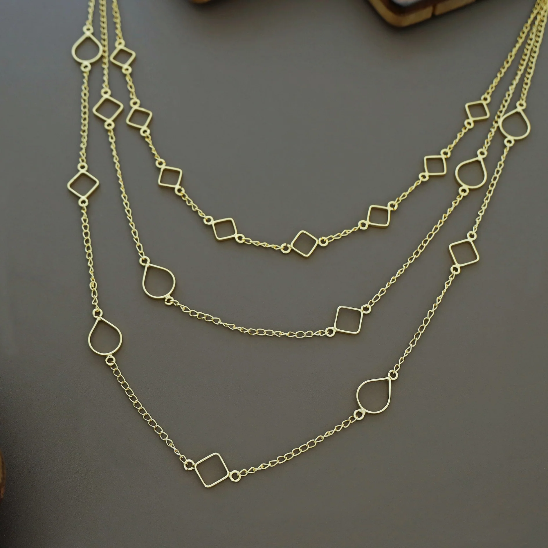Golden 3 Layer Drop & Diamond Neckpiece - Image 3