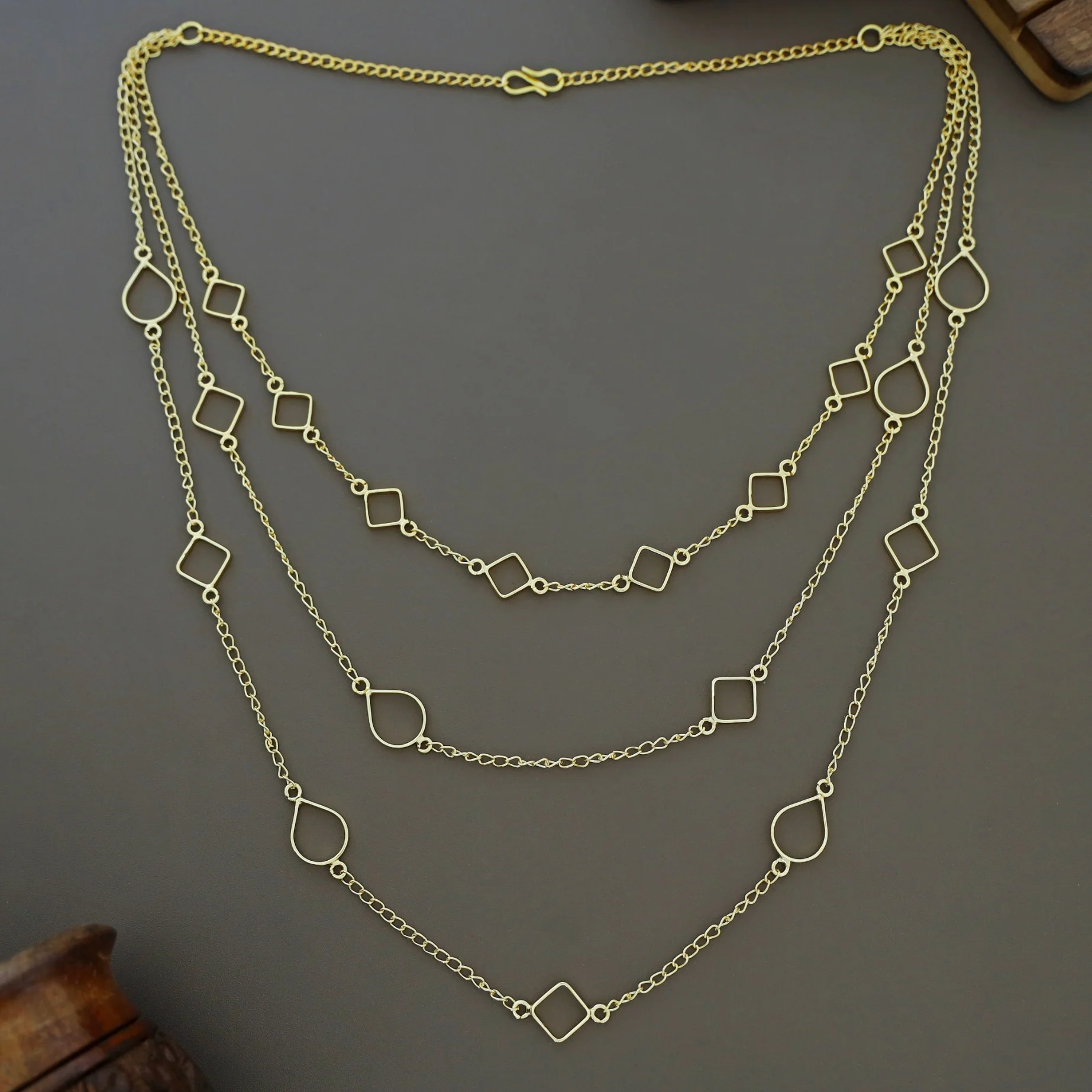 Golden 3 Layer Drop & Diamond Neckpiece - Image 4