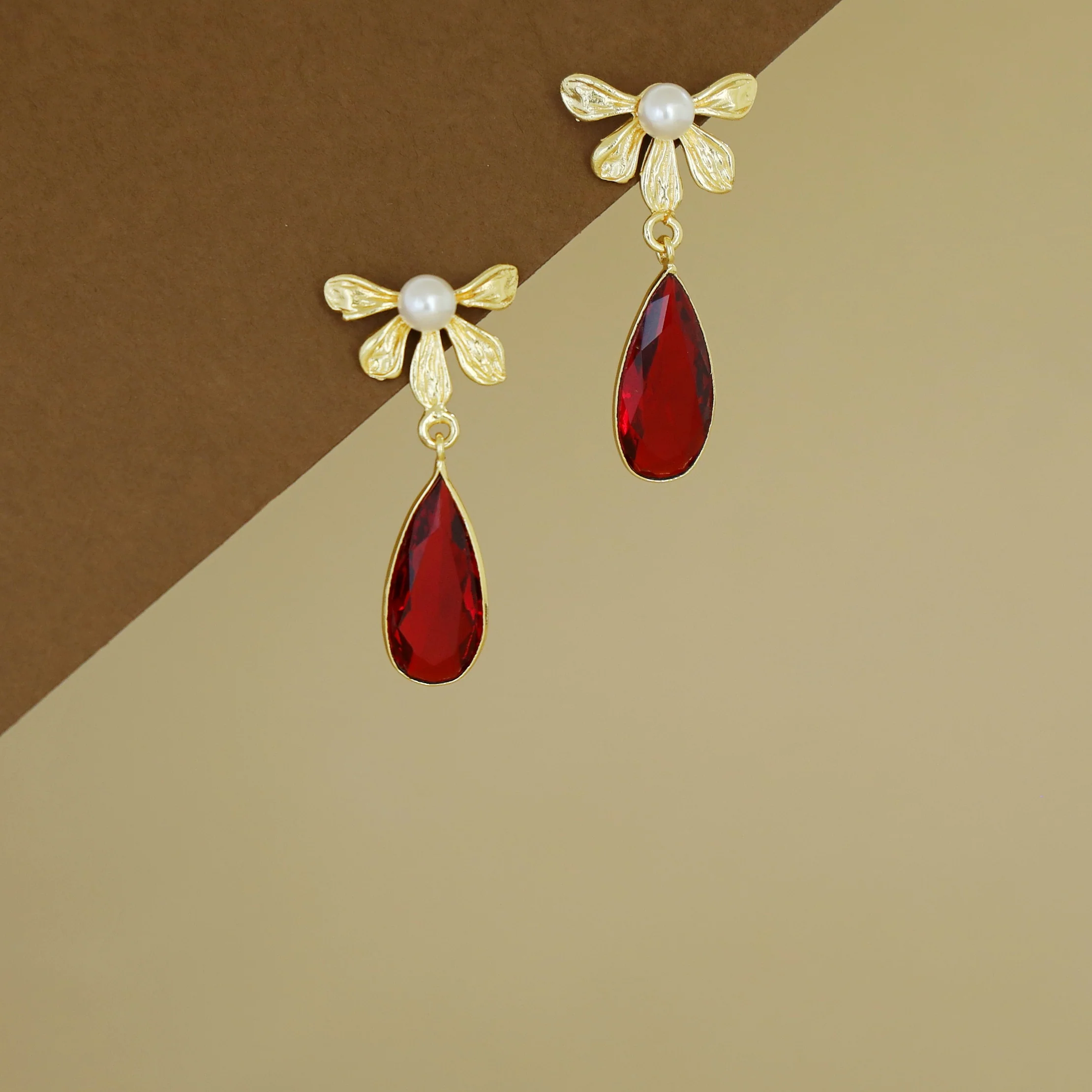 Bonnie Golden Half Flower Glossy Drop Earring - Image 2