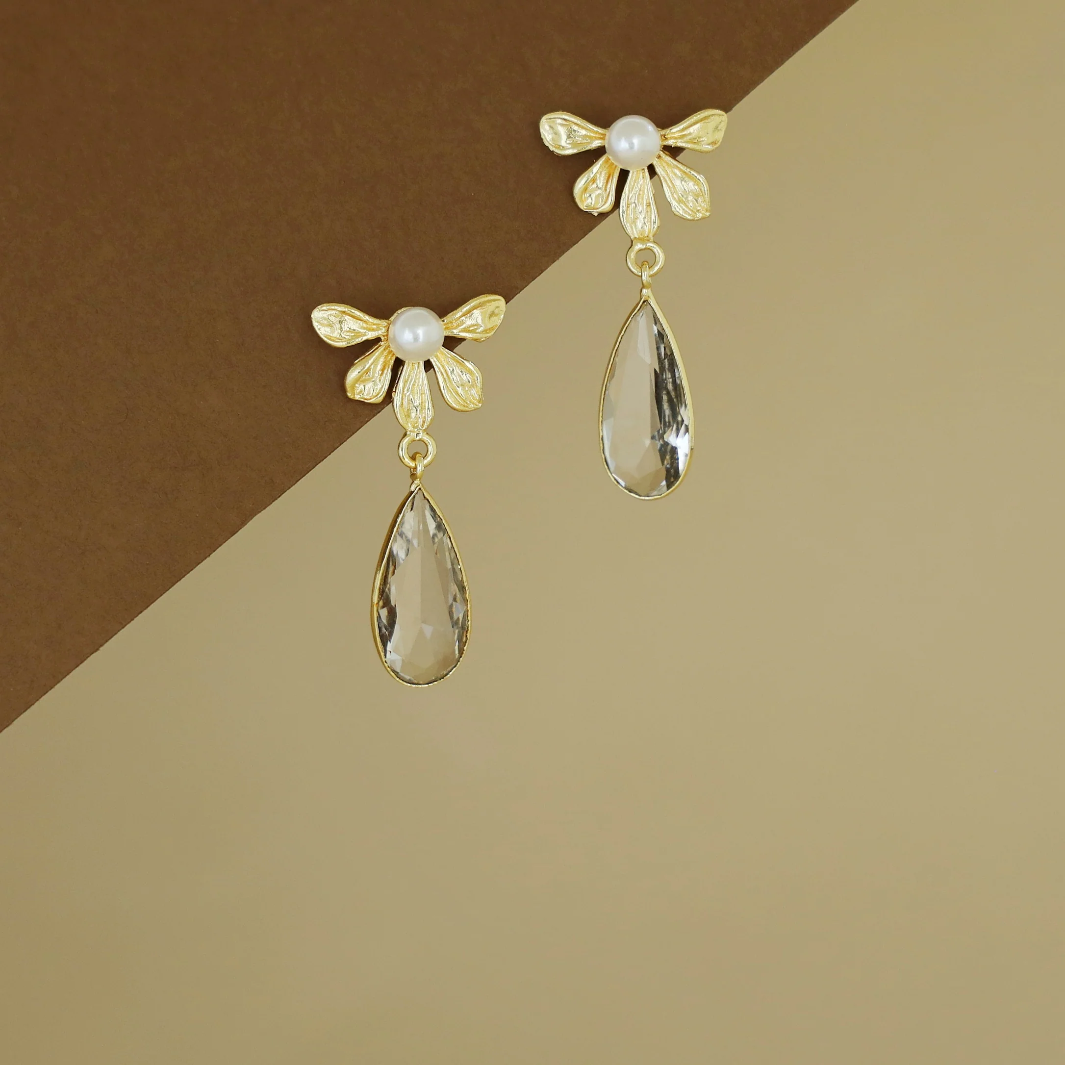 Bonnie Golden Half Flower Glossy Drop Earring - Image 3
