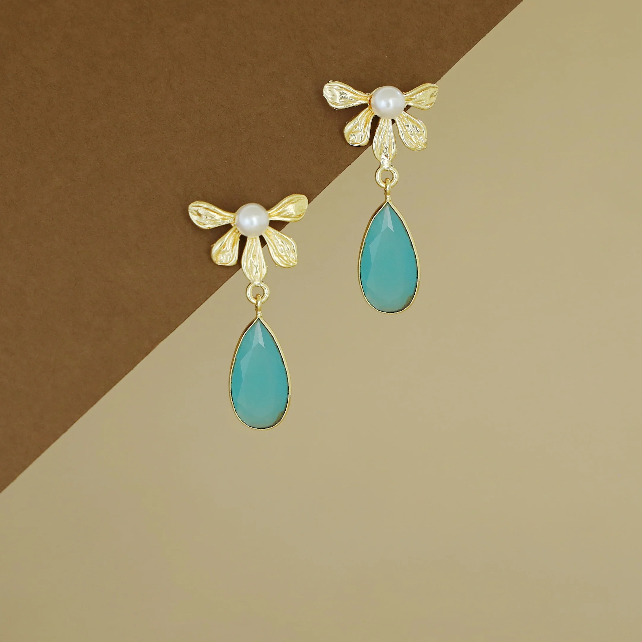 Bonnie Golden Half Flower Glossy Drop Earring - Image 4