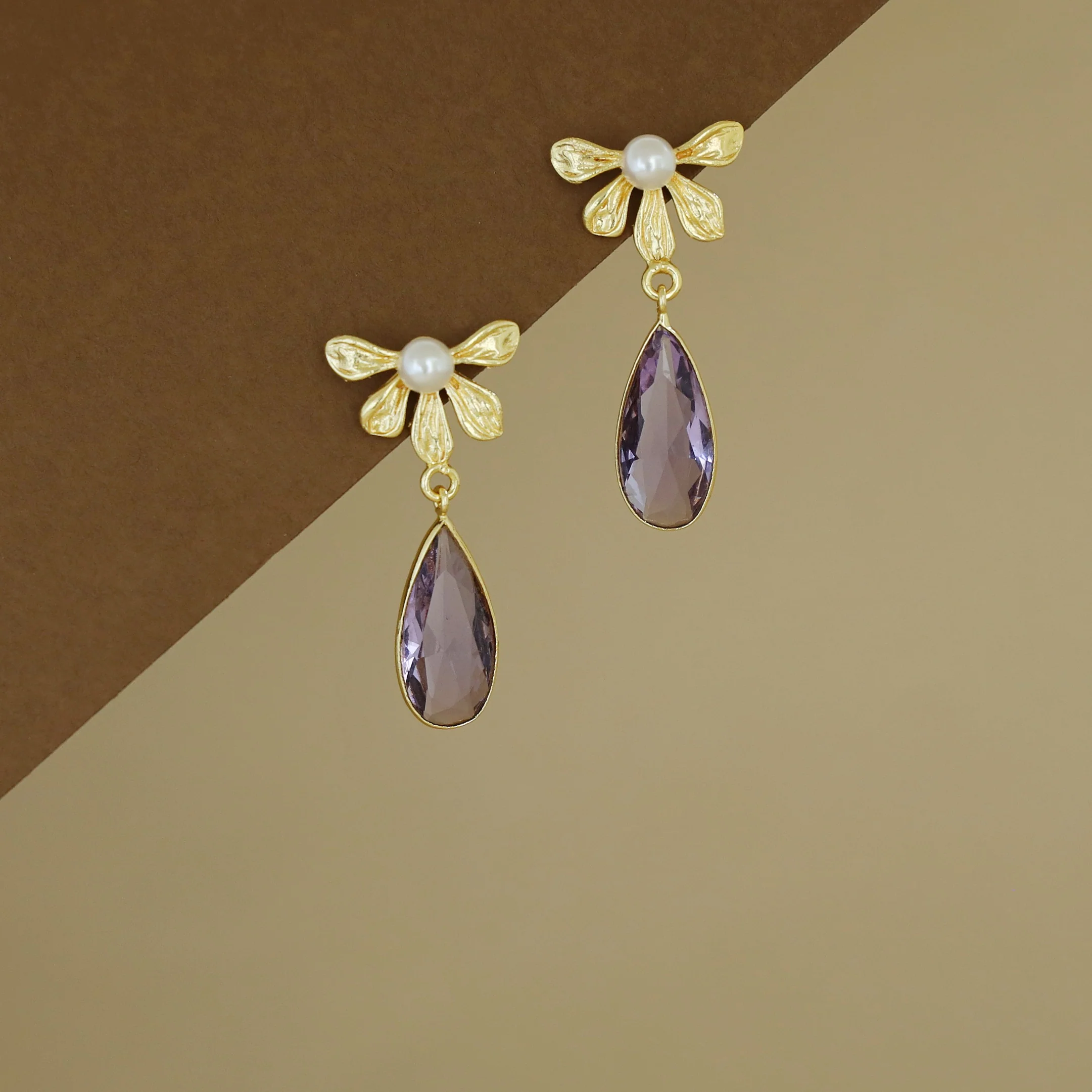Bonnie Golden Half Flower Glossy Drop Earring - Image 5