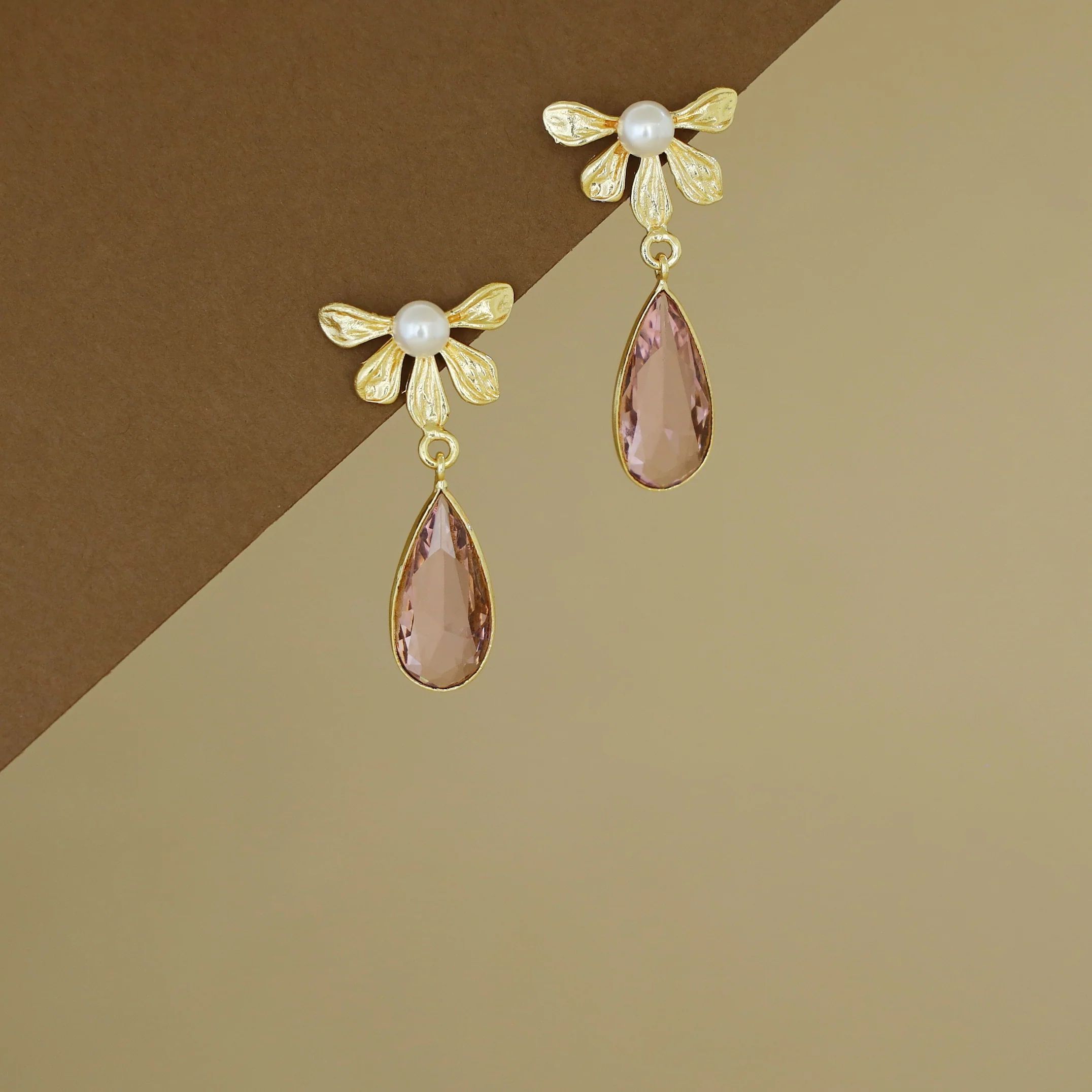 Bonnie Golden Half Flower Glossy Drop Earring - Image 6