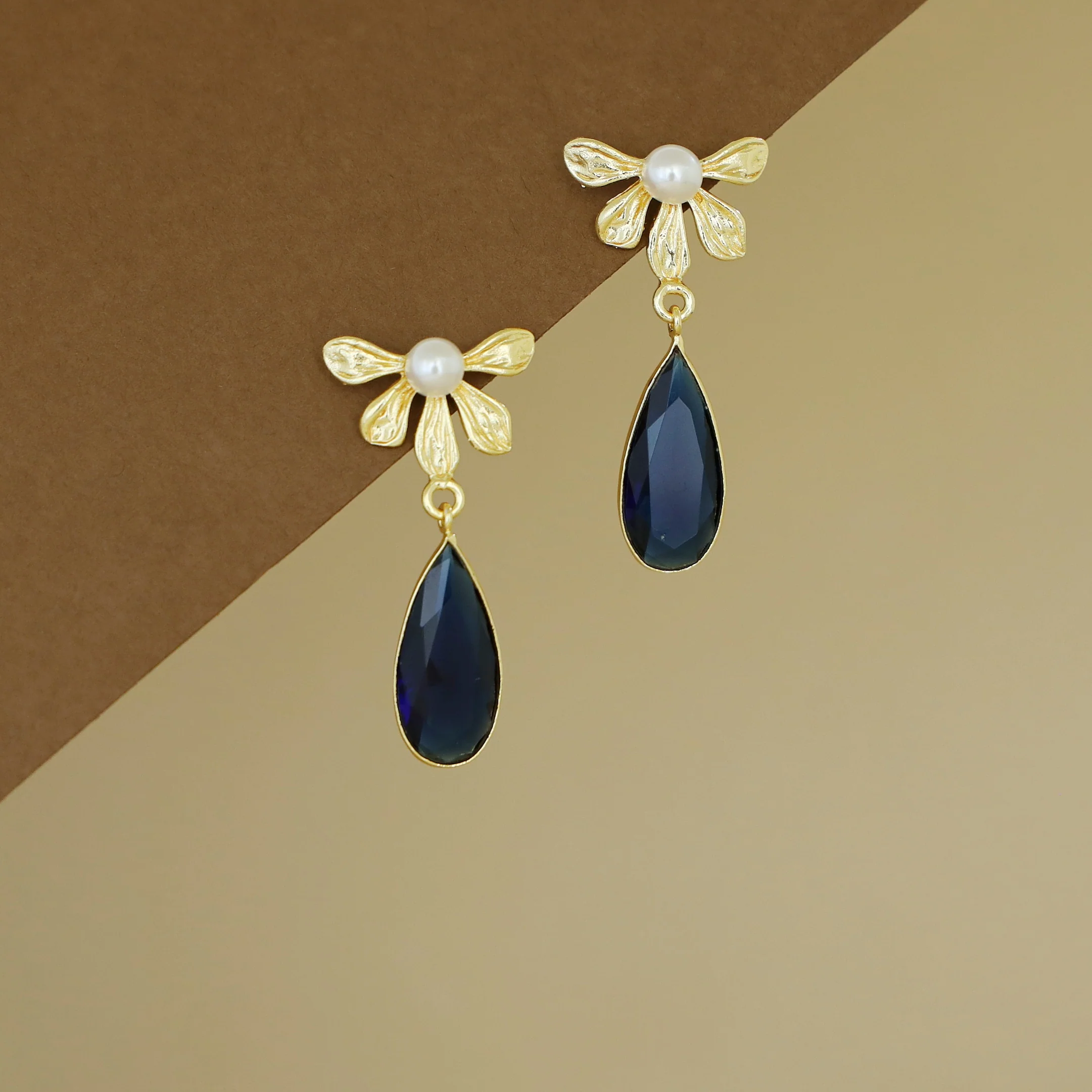 Bonnie Golden Half Flower Glossy Drop Earring - Image 7