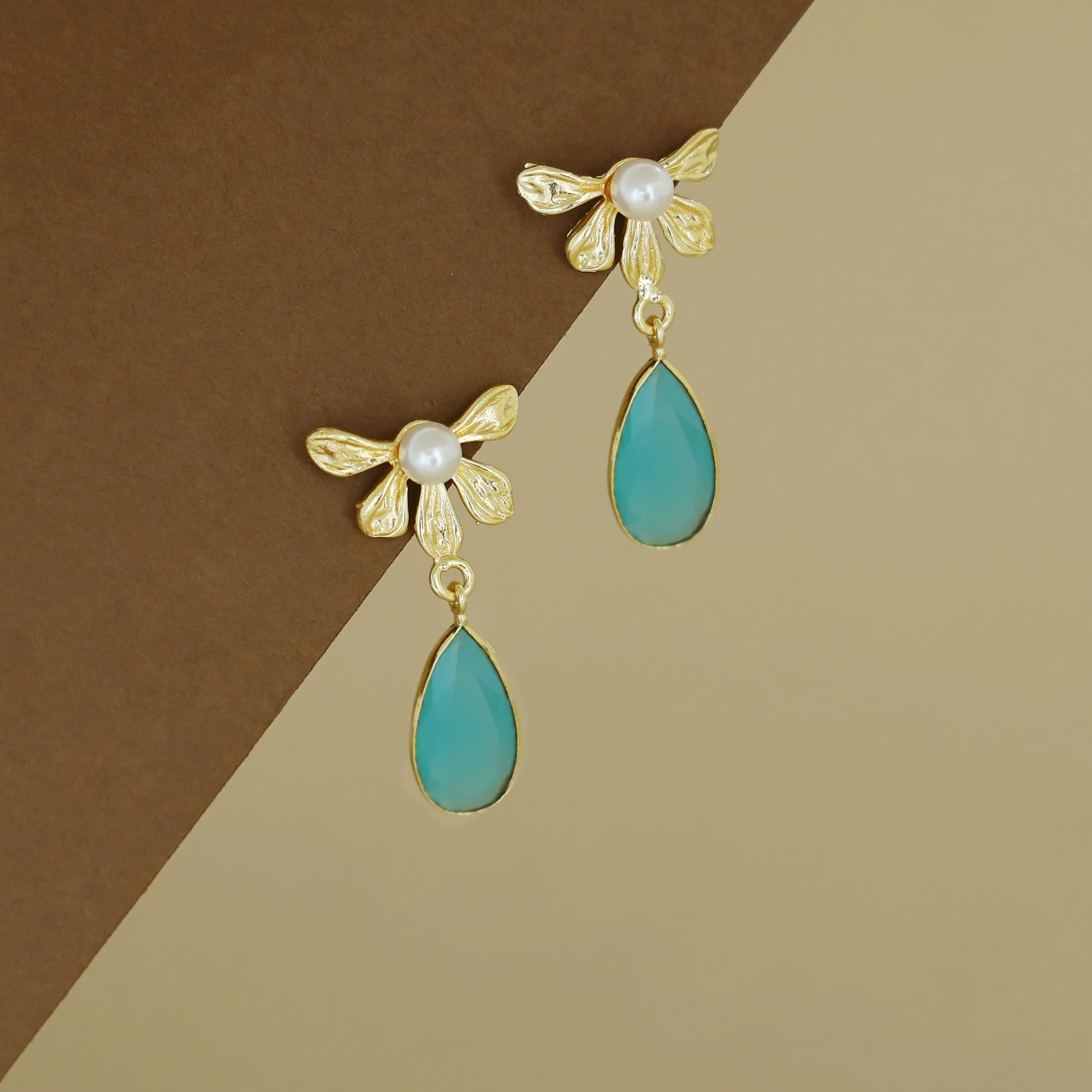 Bonnie Golden Half Flower Glossy Drop Earring - Image 8