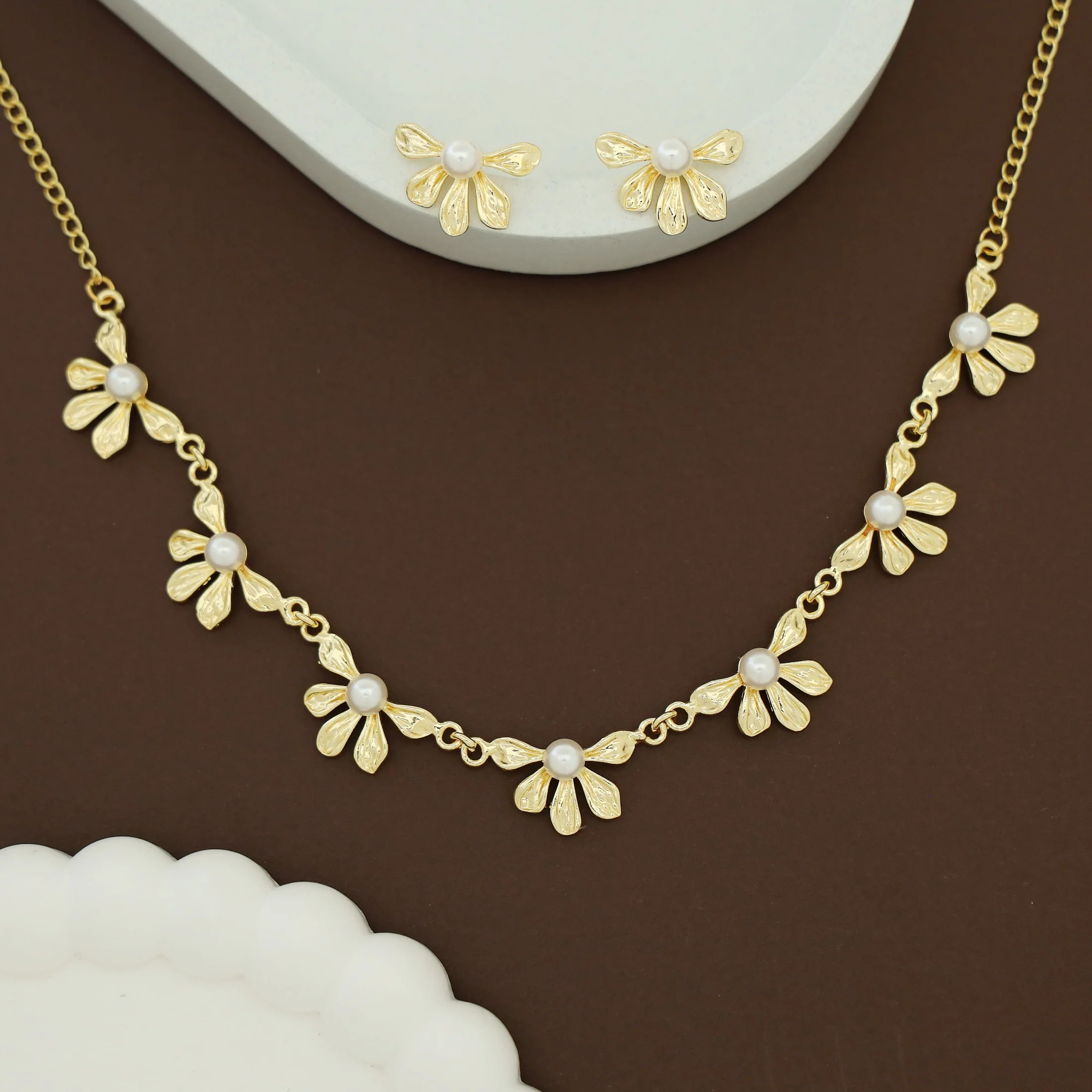 Bonnie Golden Half Flower Neckpiece With Stud - Image 2