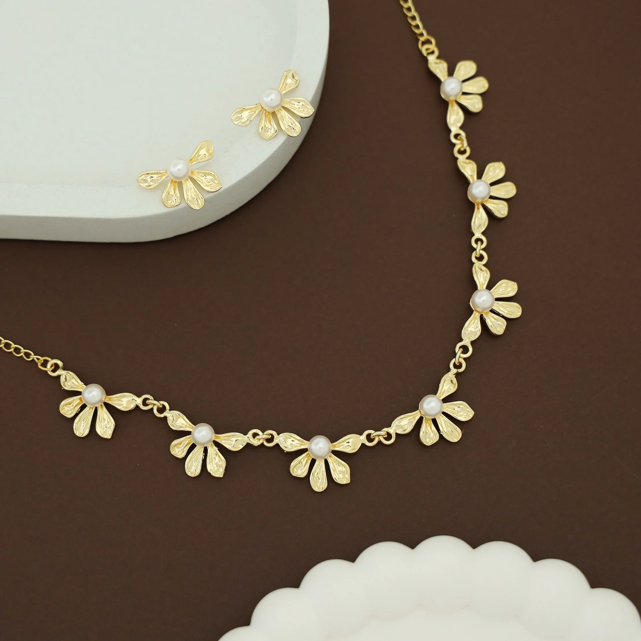 Bonnie Golden Half Flower Neckpiece With Stud - Image 3