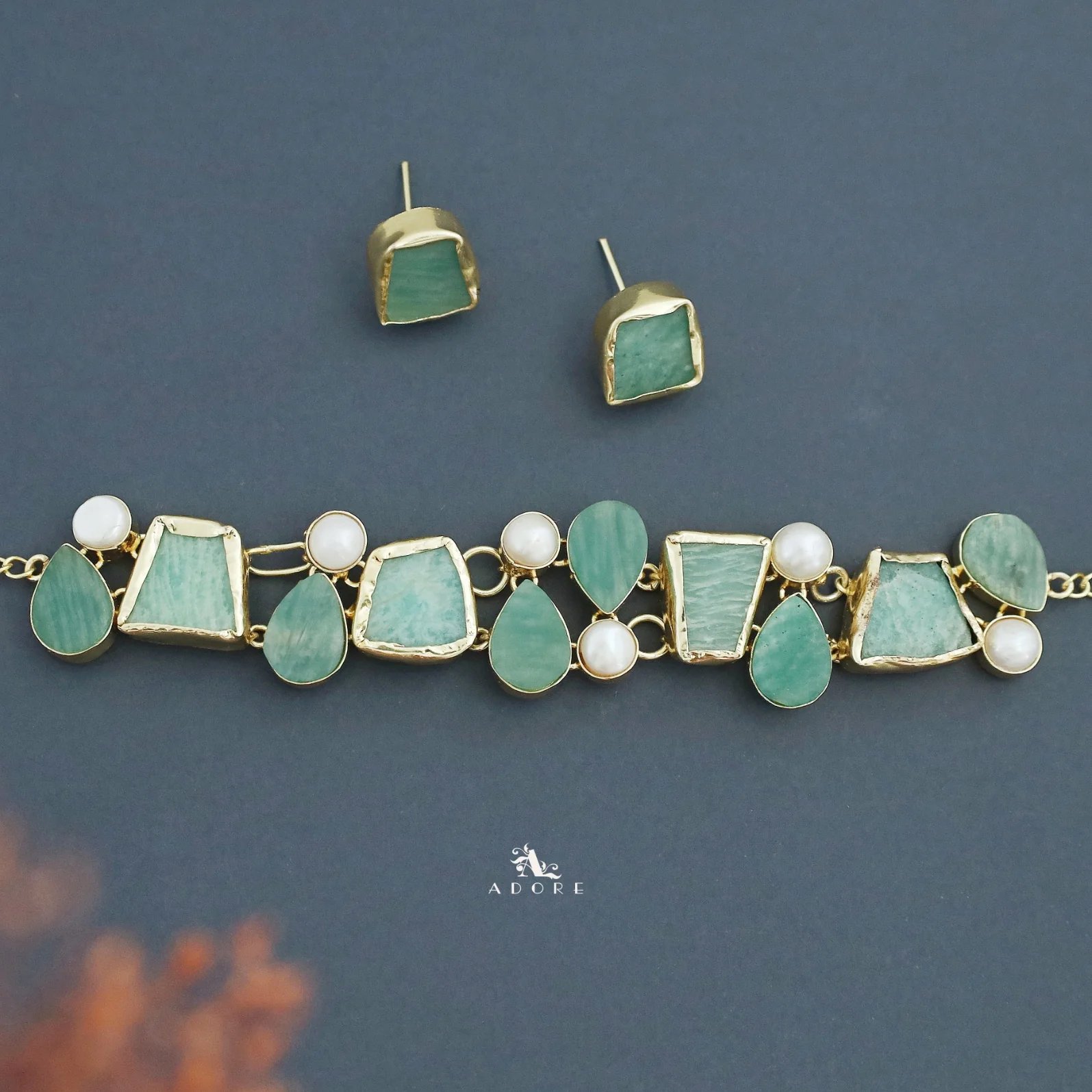 Brenda Golden Raw Stone + Pearl Choker With Stud - Image 21