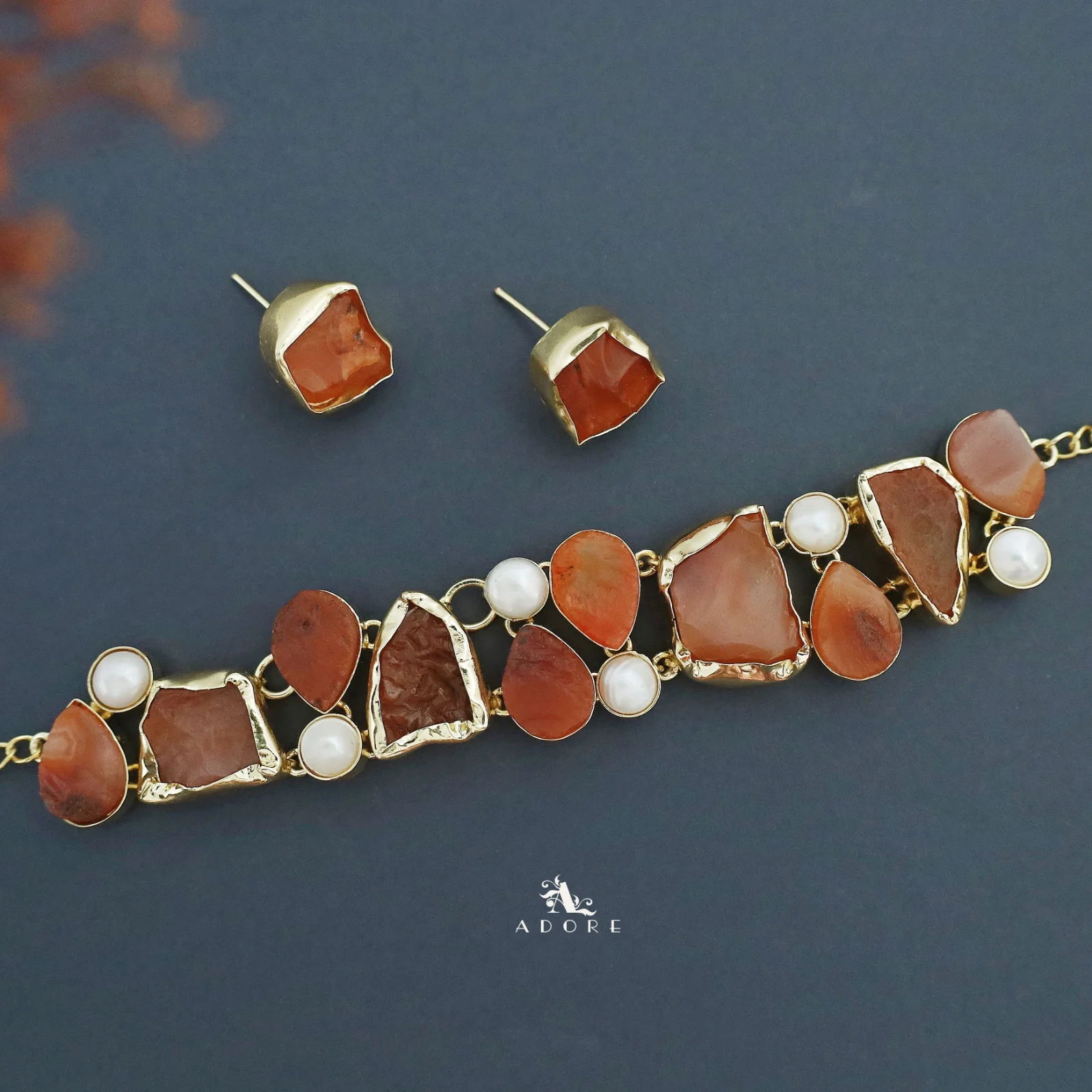 Brenda Golden Raw Stone + Pearl Choker With Stud - Image 24