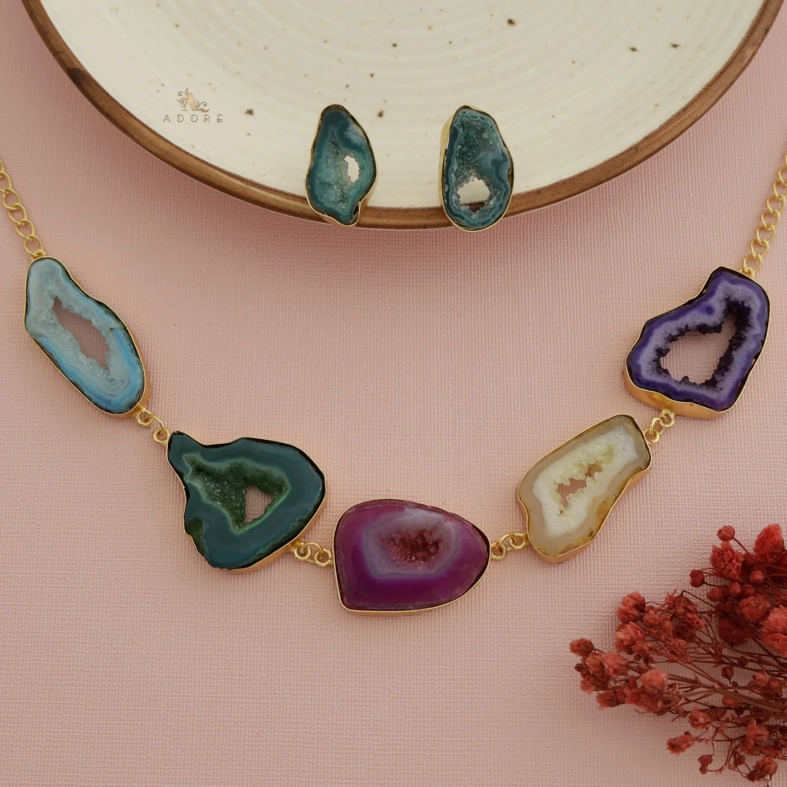 Britney Agate Choker/Short Neckpiece With Earring - Image 20