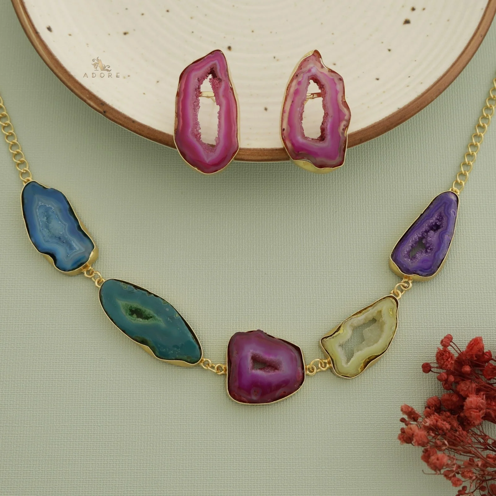 Britney Agate Choker/Short Neckpiece With Earring - Image 33