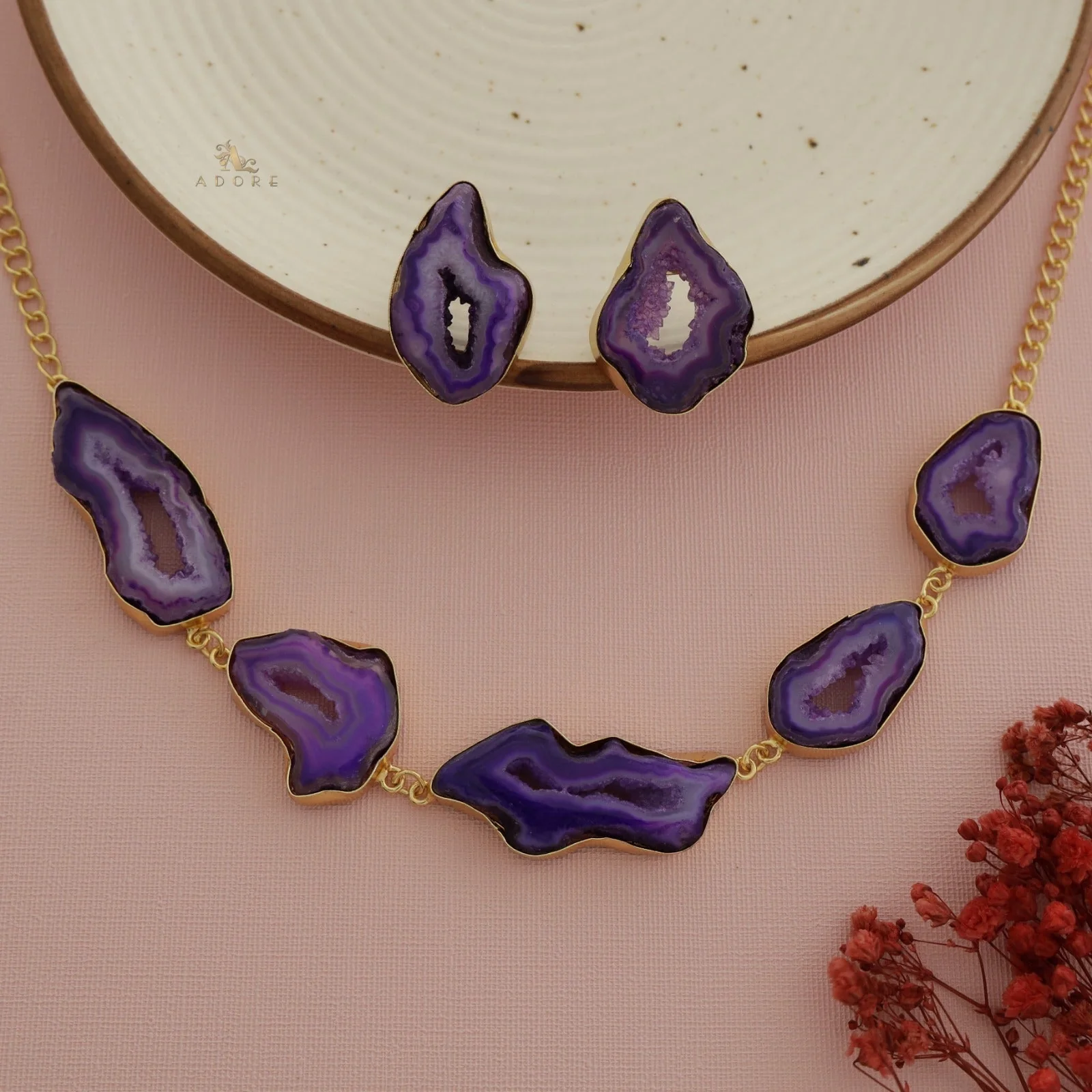 Britney Agate Choker/Short Neckpiece With Earring - Image 34
