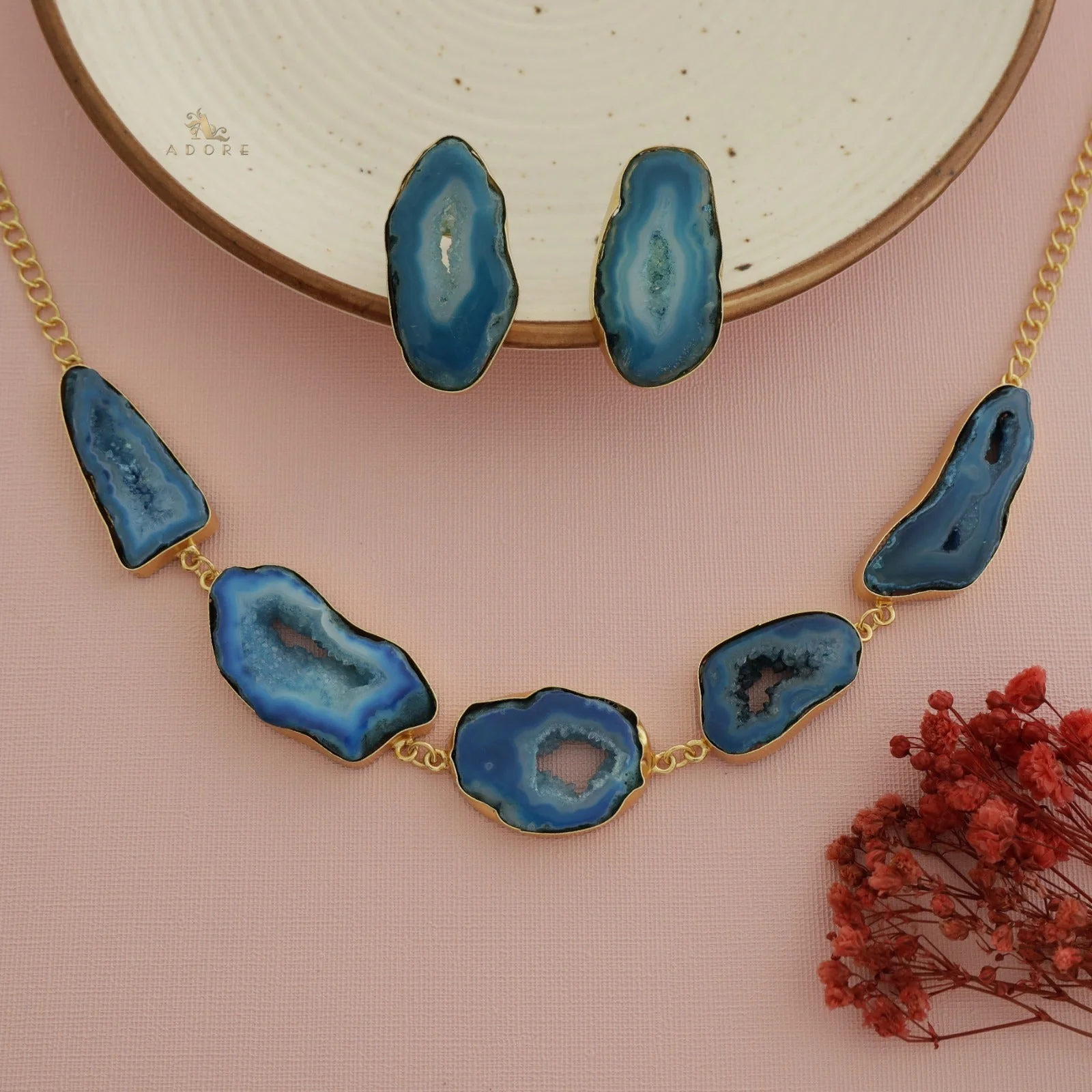 Britney Agate Choker/Short Neckpiece With Earring - Image 35