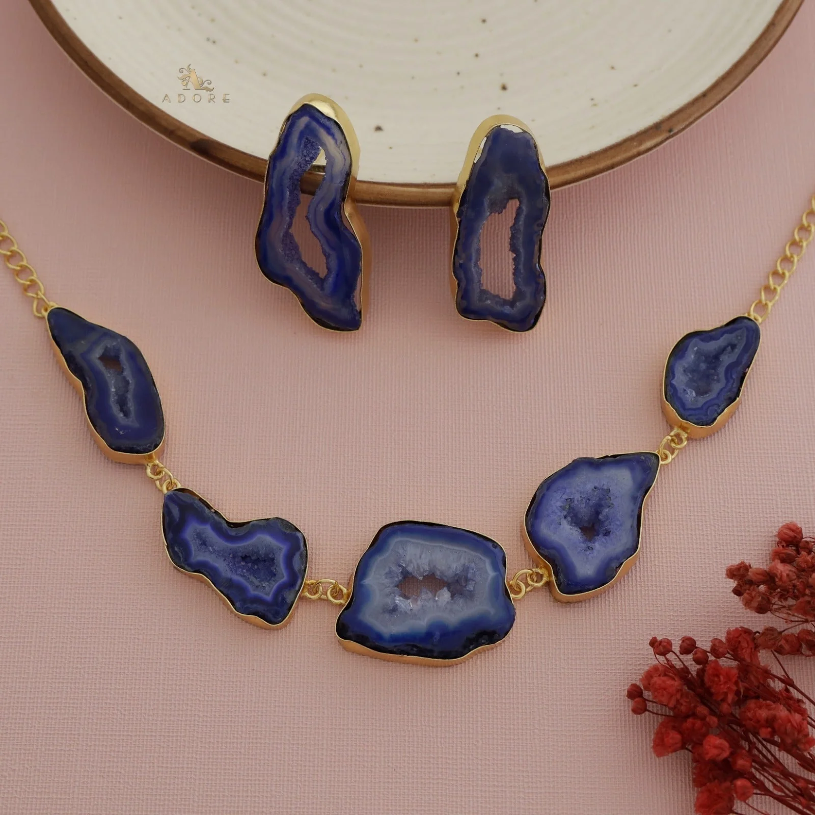 Britney Agate Choker/Short Neckpiece With Earring - Image 36