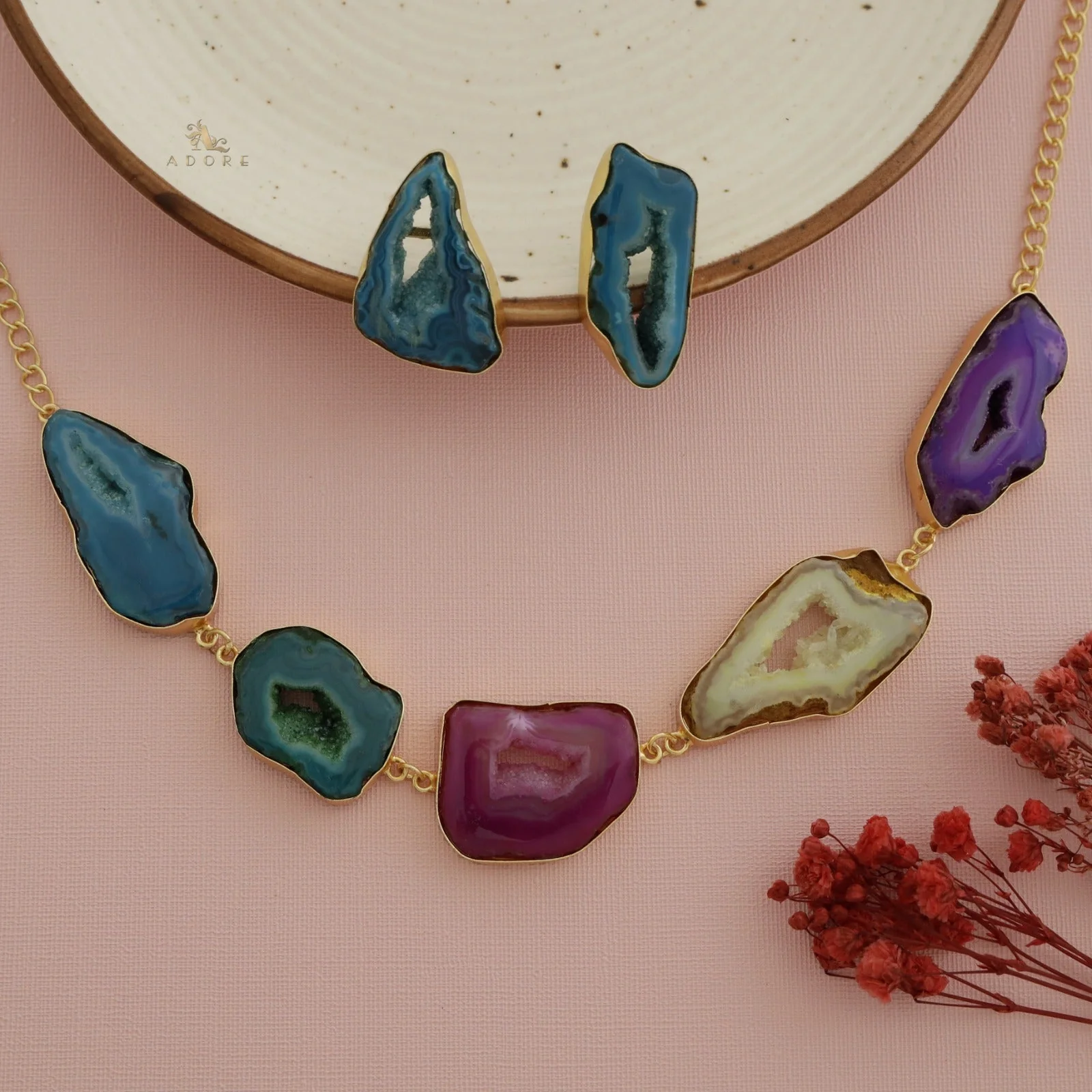 Britney Agate Choker/Short Neckpiece With Earring - Image 37