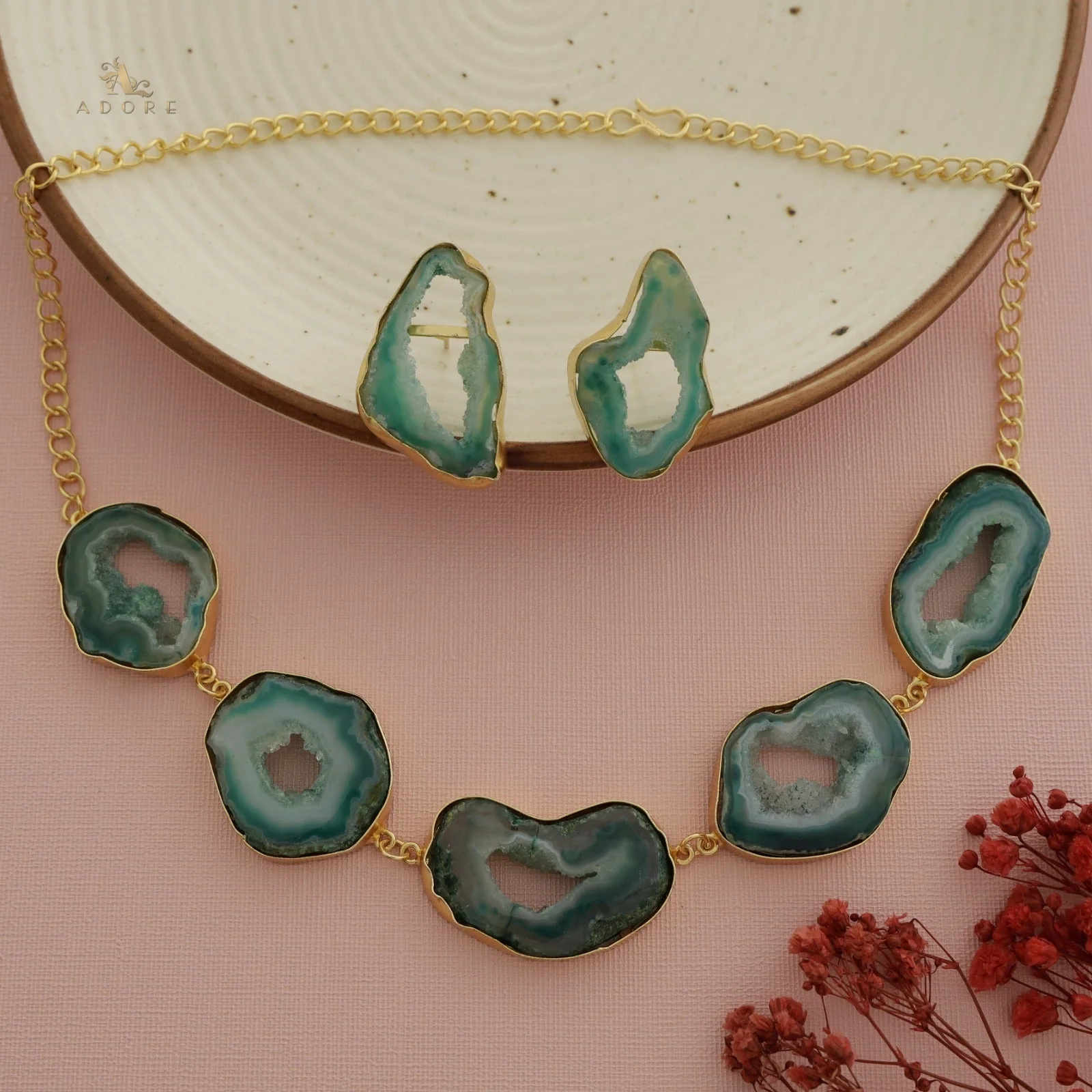 Britney Agate Choker/Short Neckpiece With Earring - Image 39