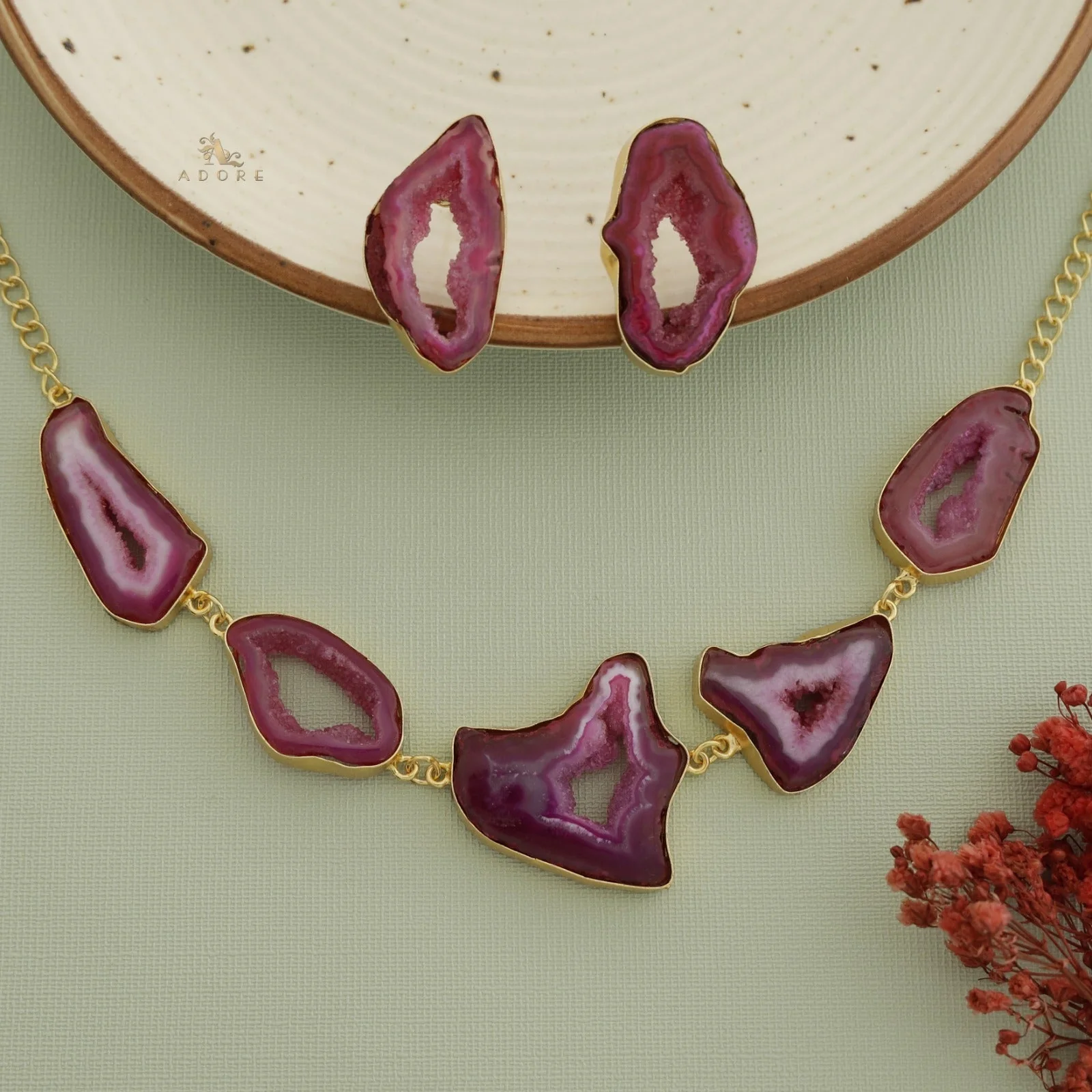Britney Agate Choker/Short Neckpiece With Earring - Image 5