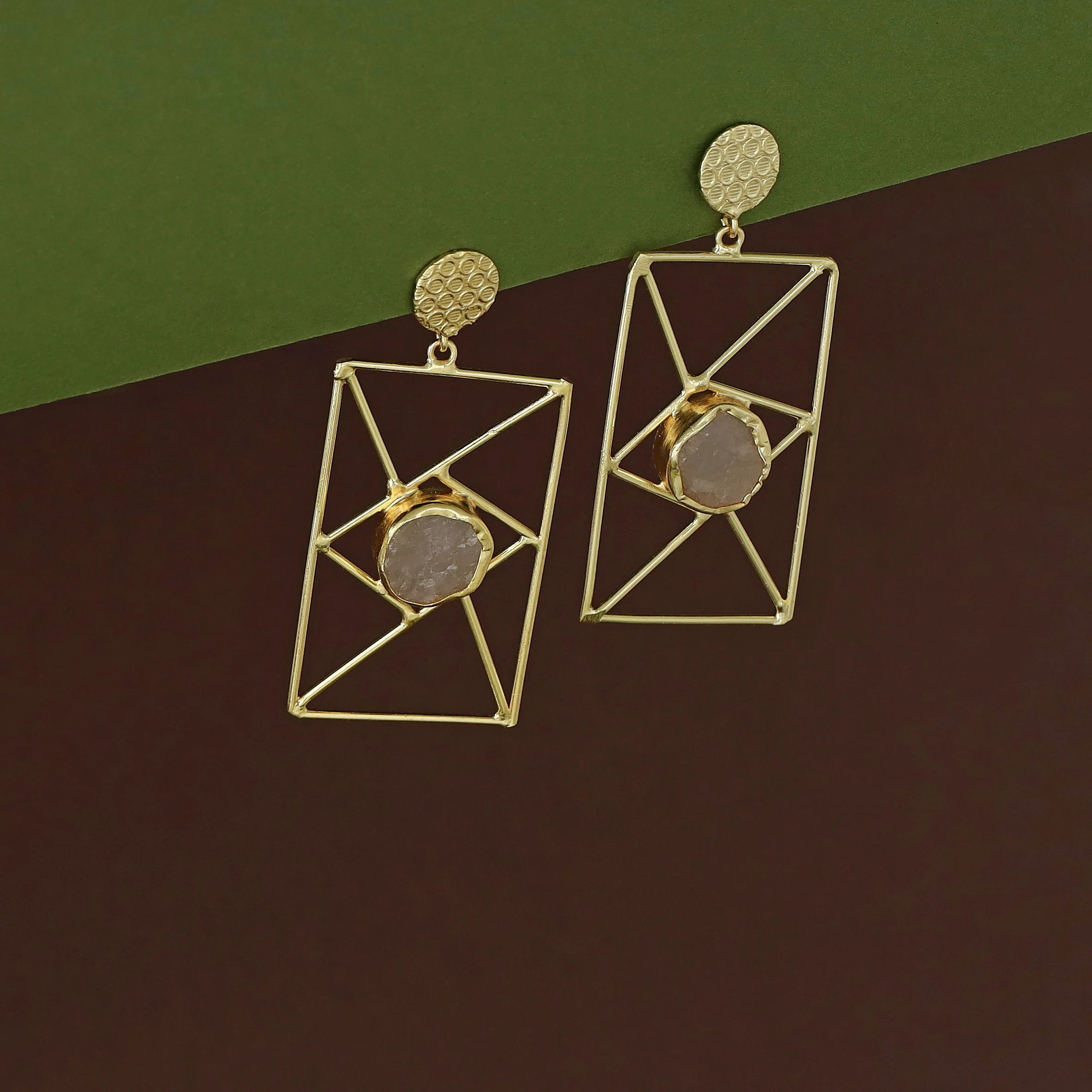 Bubble Round Raw Stone Window Earring - Image 10
