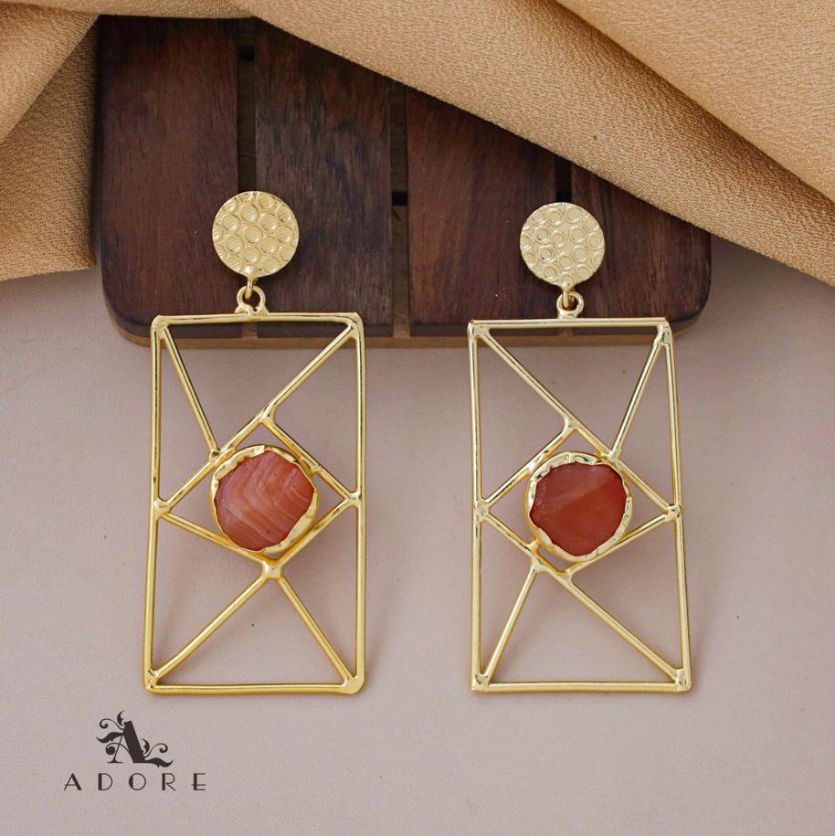 Bubble Round Raw Stone Window Earring - Image 12