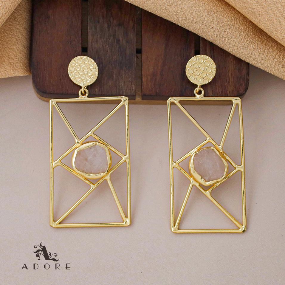 Bubble Round Raw Stone Window Earring - Image 16