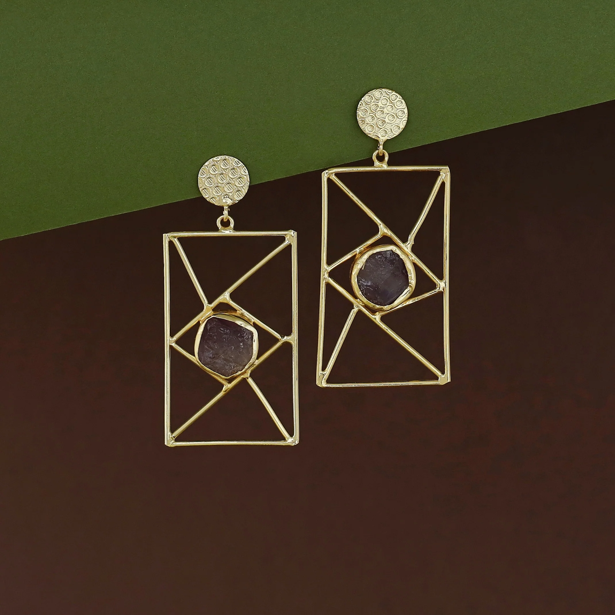Bubble Round Raw Stone Window Earring - Image 3