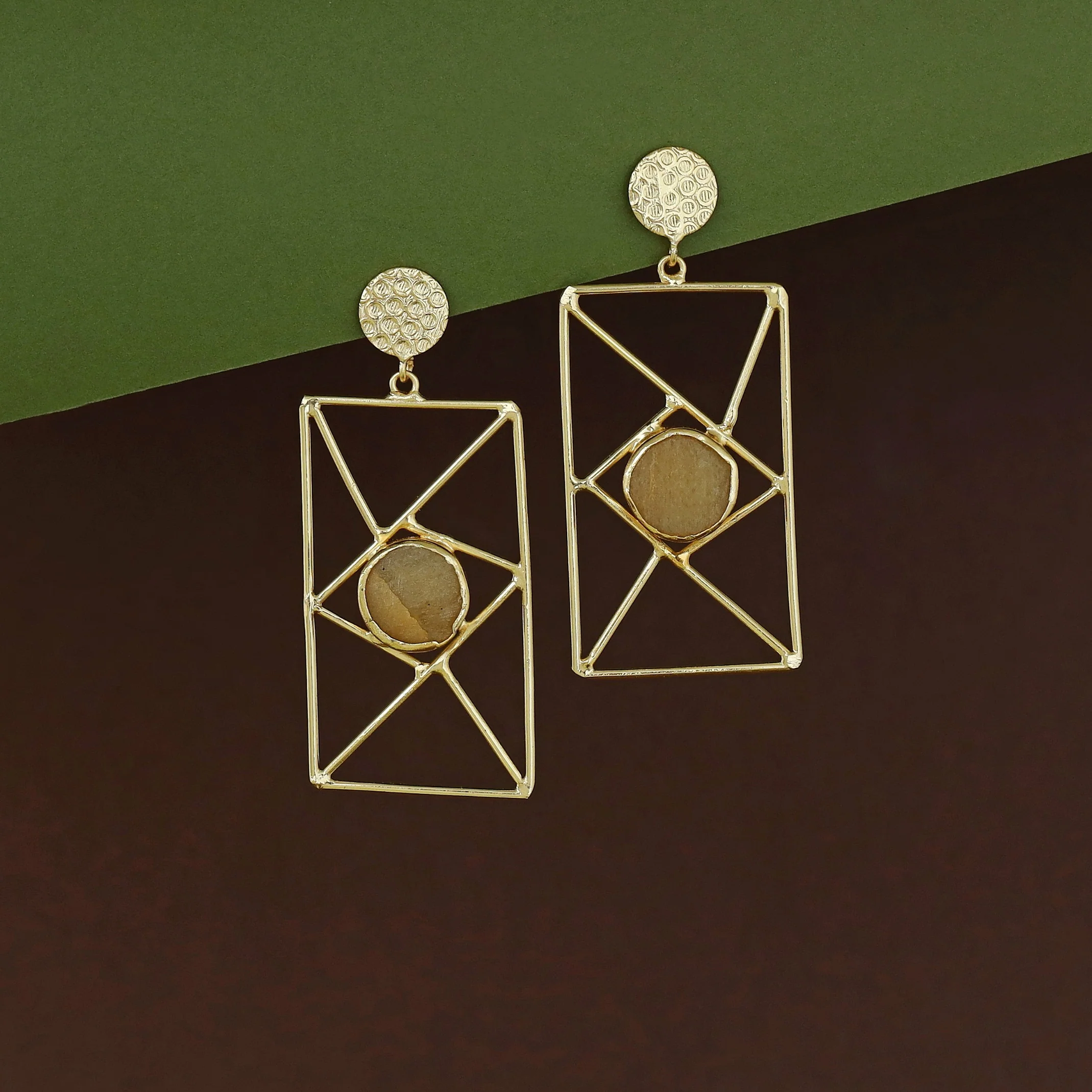 Bubble Round Raw Stone Window Earring - Image 4