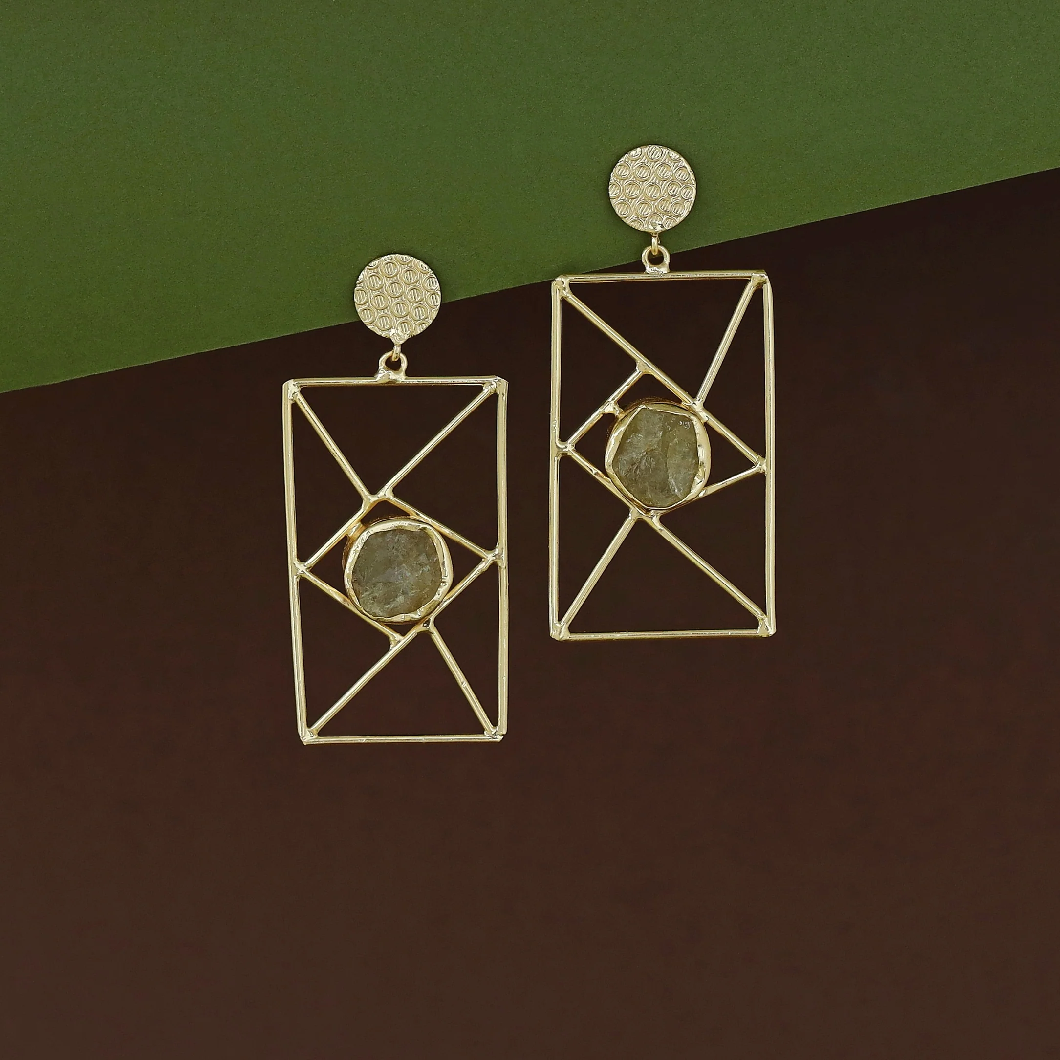 Bubble Round Raw Stone Window Earring - Image 5