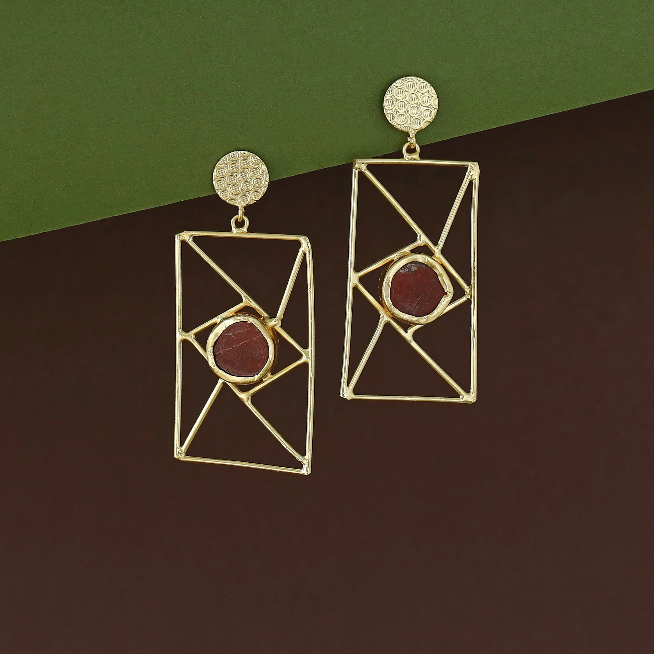 Bubble Round Raw Stone Window Earring - Image 6