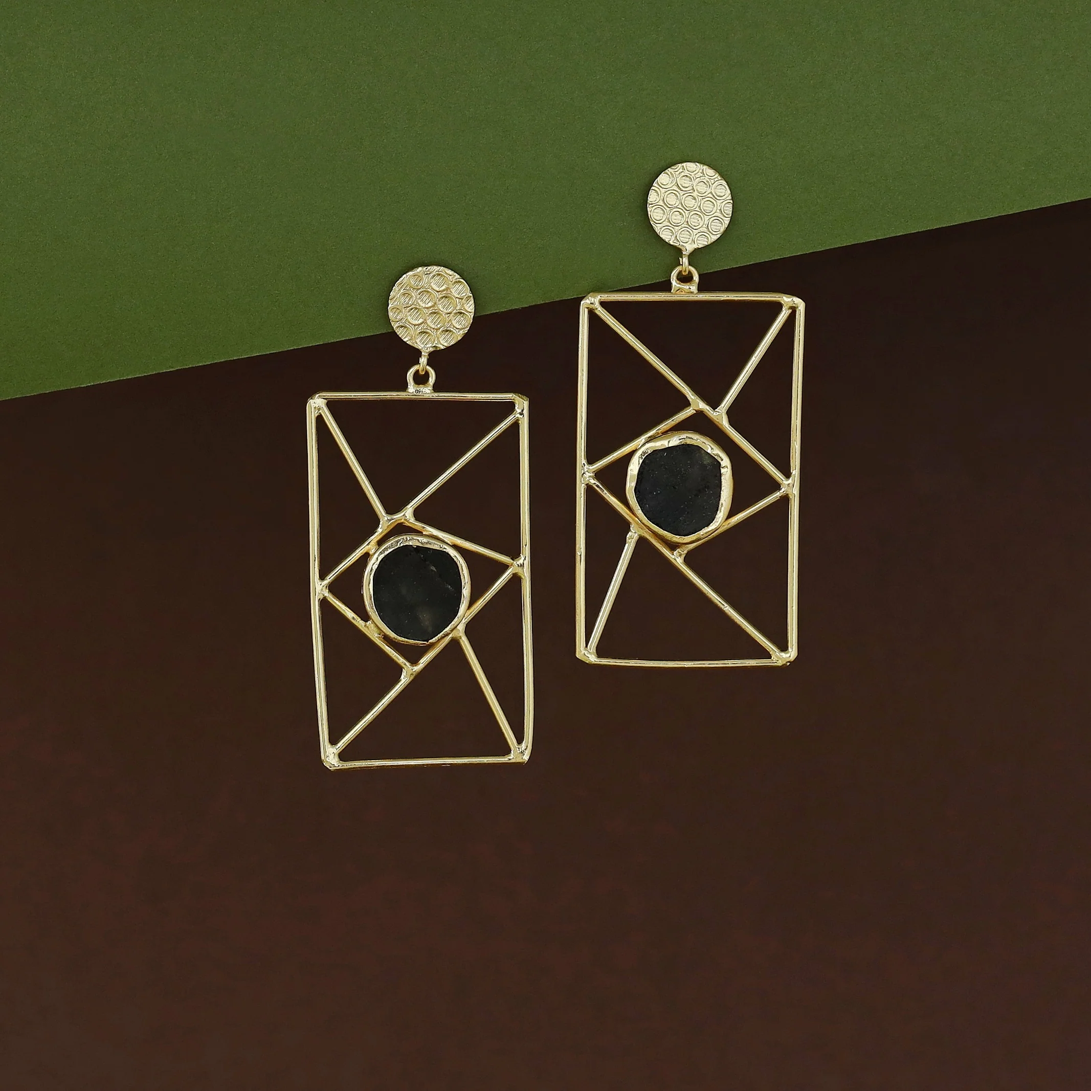 Bubble Round Raw Stone Window Earring - Image 7