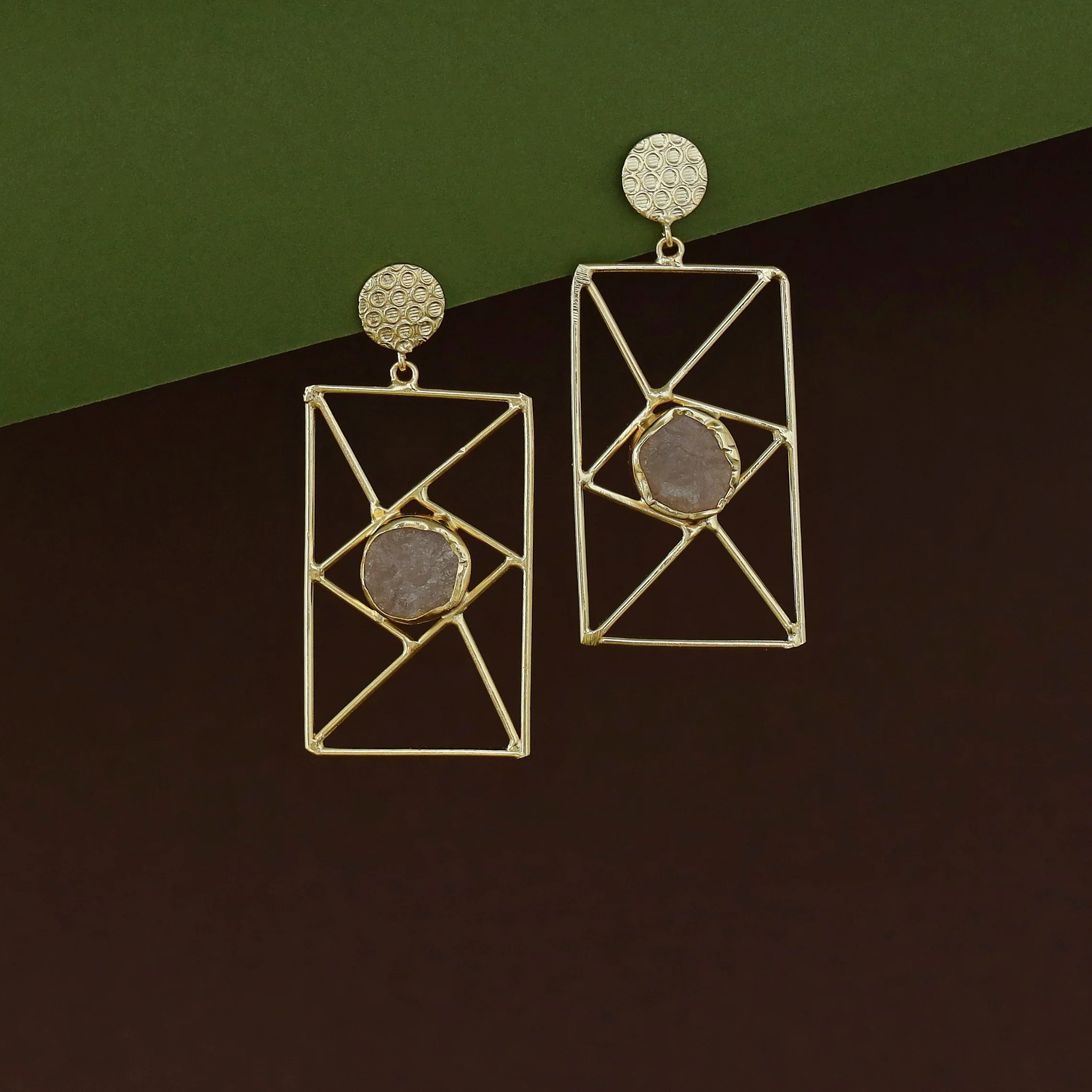 Bubble Round Raw Stone Window Earring - Image 8