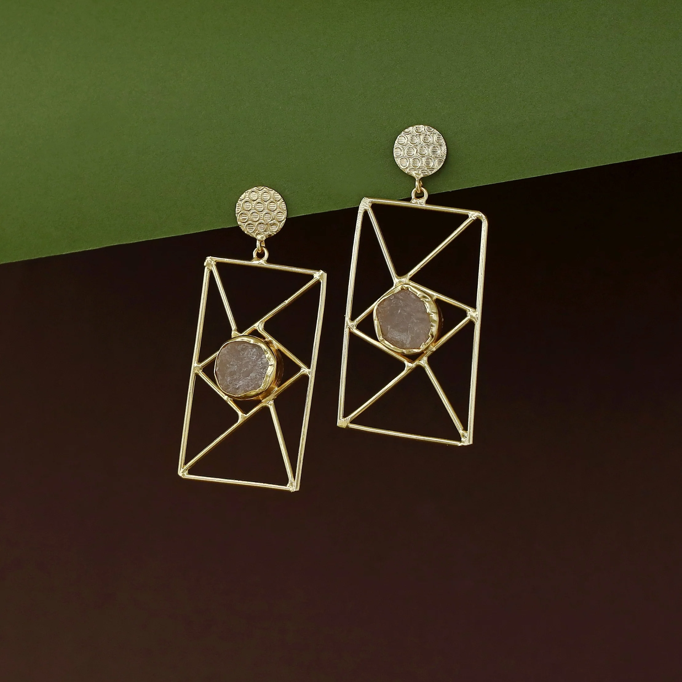 Bubble Round Raw Stone Window Earring - Image 9
