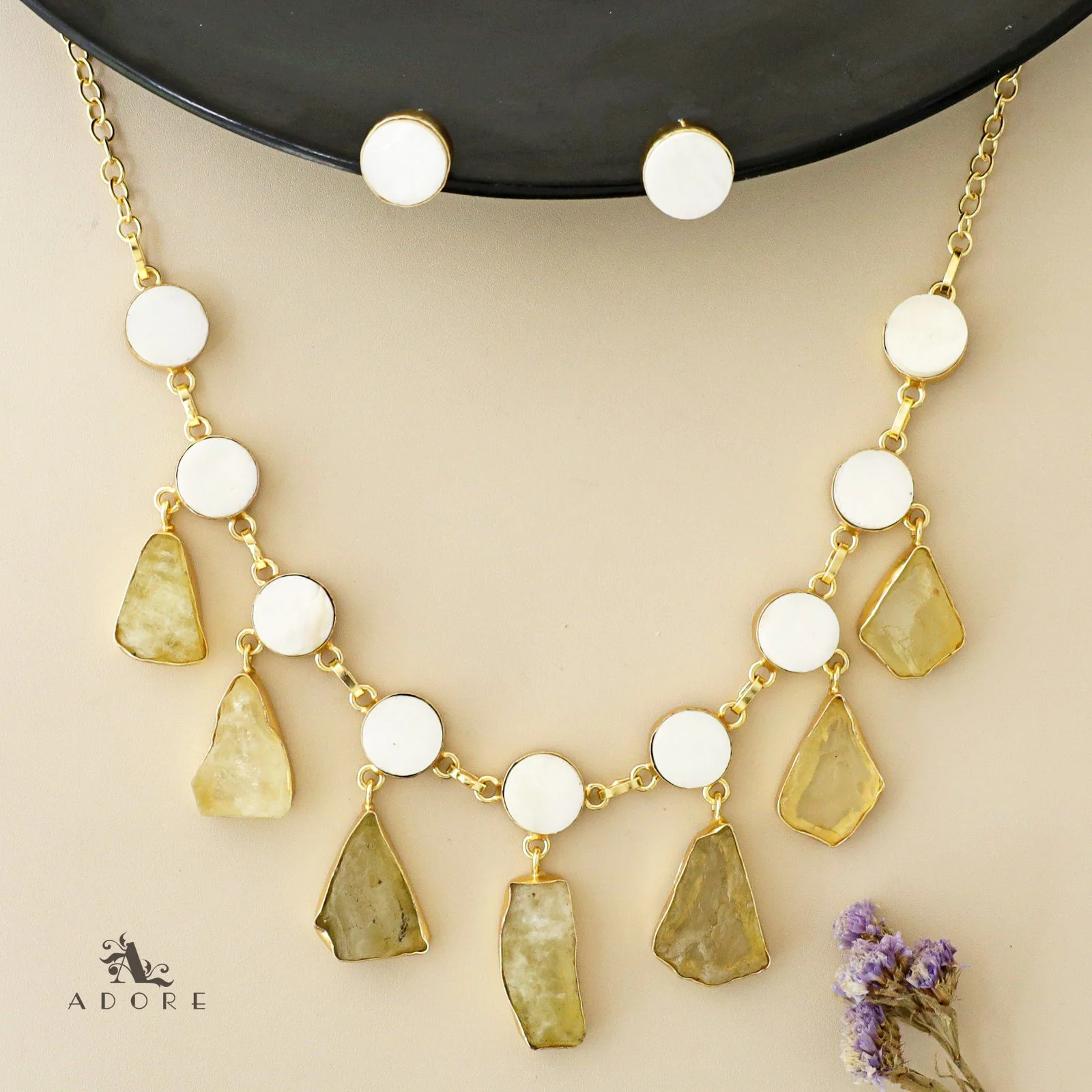 Cairo Round Raw Stone Drop Neckpiece With Stud - Image 12
