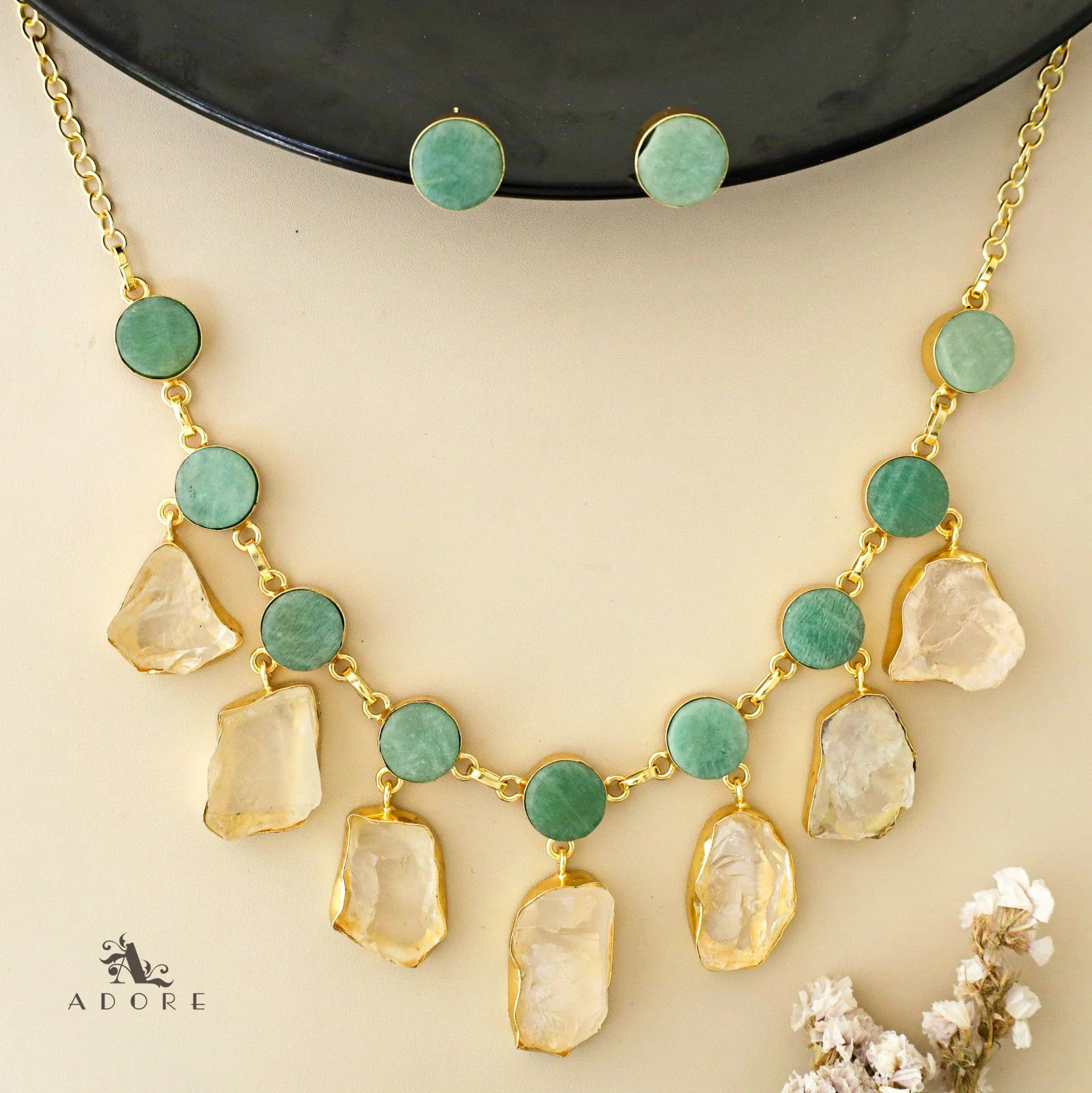 Cairo Round Raw Stone Drop Neckpiece With Stud - Image 20