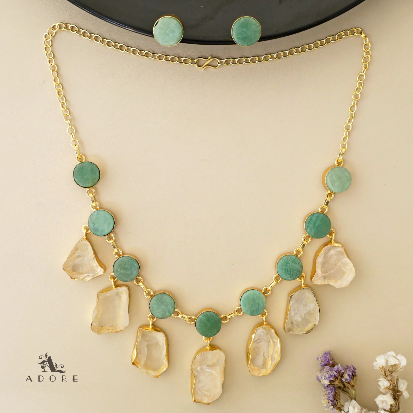 Cairo Round Raw Stone Drop Neckpiece With Stud - Image 21