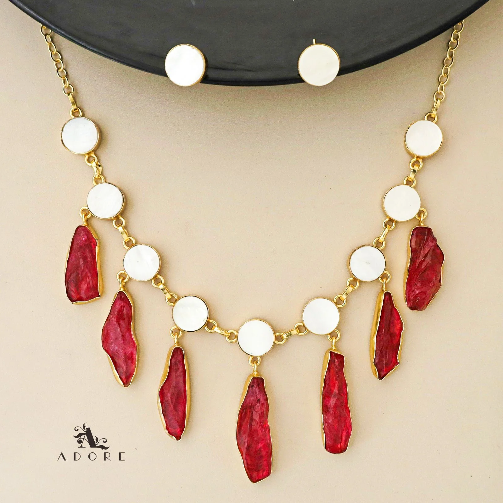Cairo Round Raw Stone Drop Neckpiece With Stud - Image 23