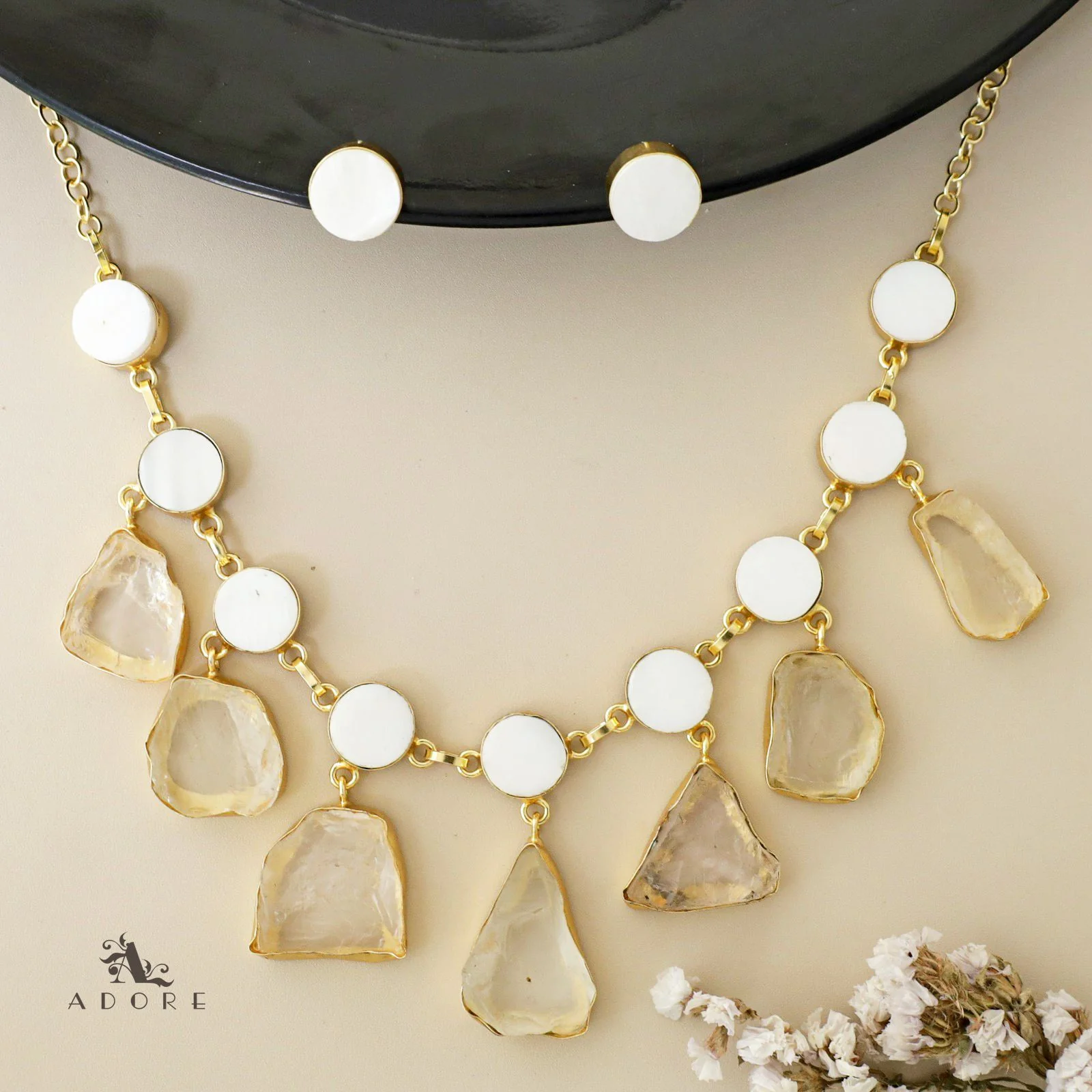 Cairo Round Raw Stone Drop Neckpiece With Stud - Image 3