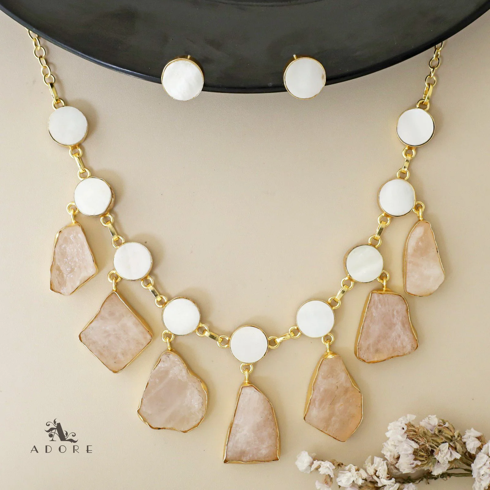 Cairo Round Raw Stone Drop Neckpiece With Stud - Image 5