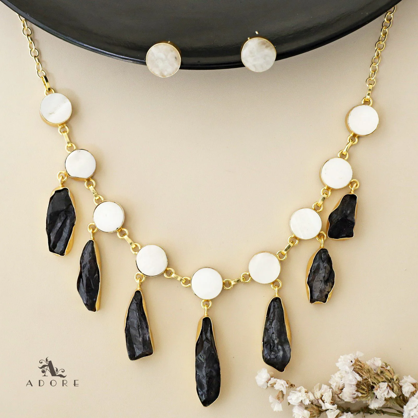 Cairo Round Raw Stone Drop Neckpiece With Stud - Image 7