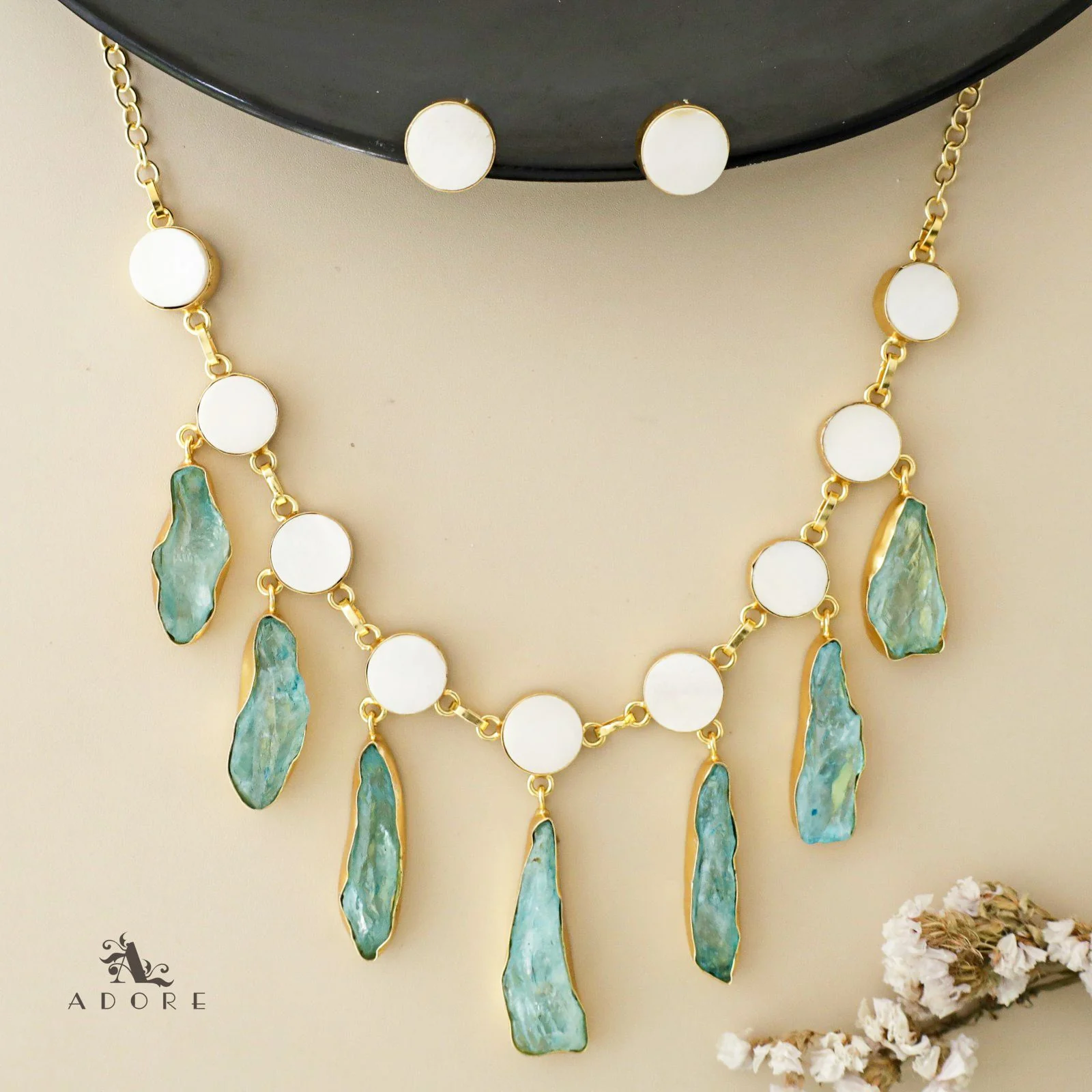 Cairo Round Raw Stone Drop Neckpiece With Stud - Image 8