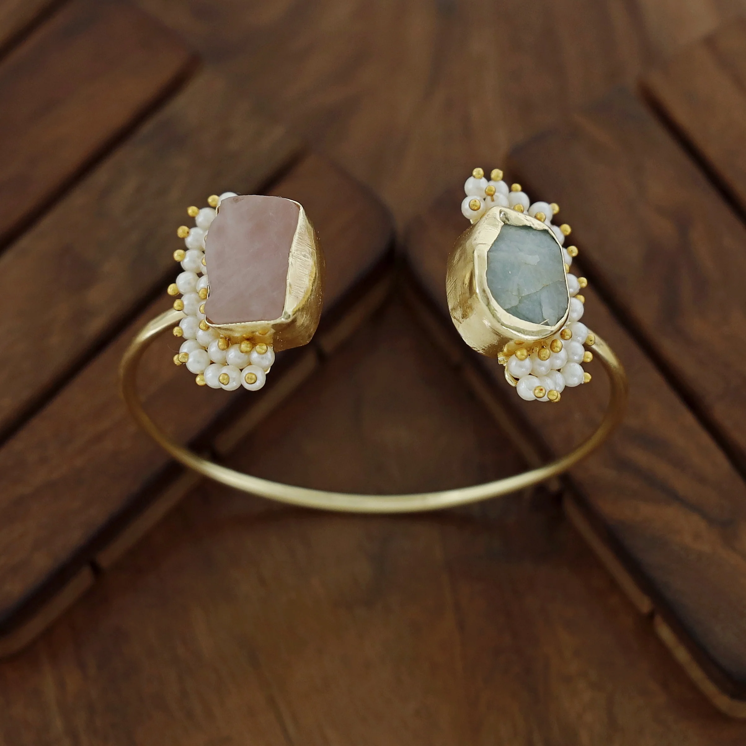 Caitlin Raw Stone Cluster Pearl Bangle - Image 2